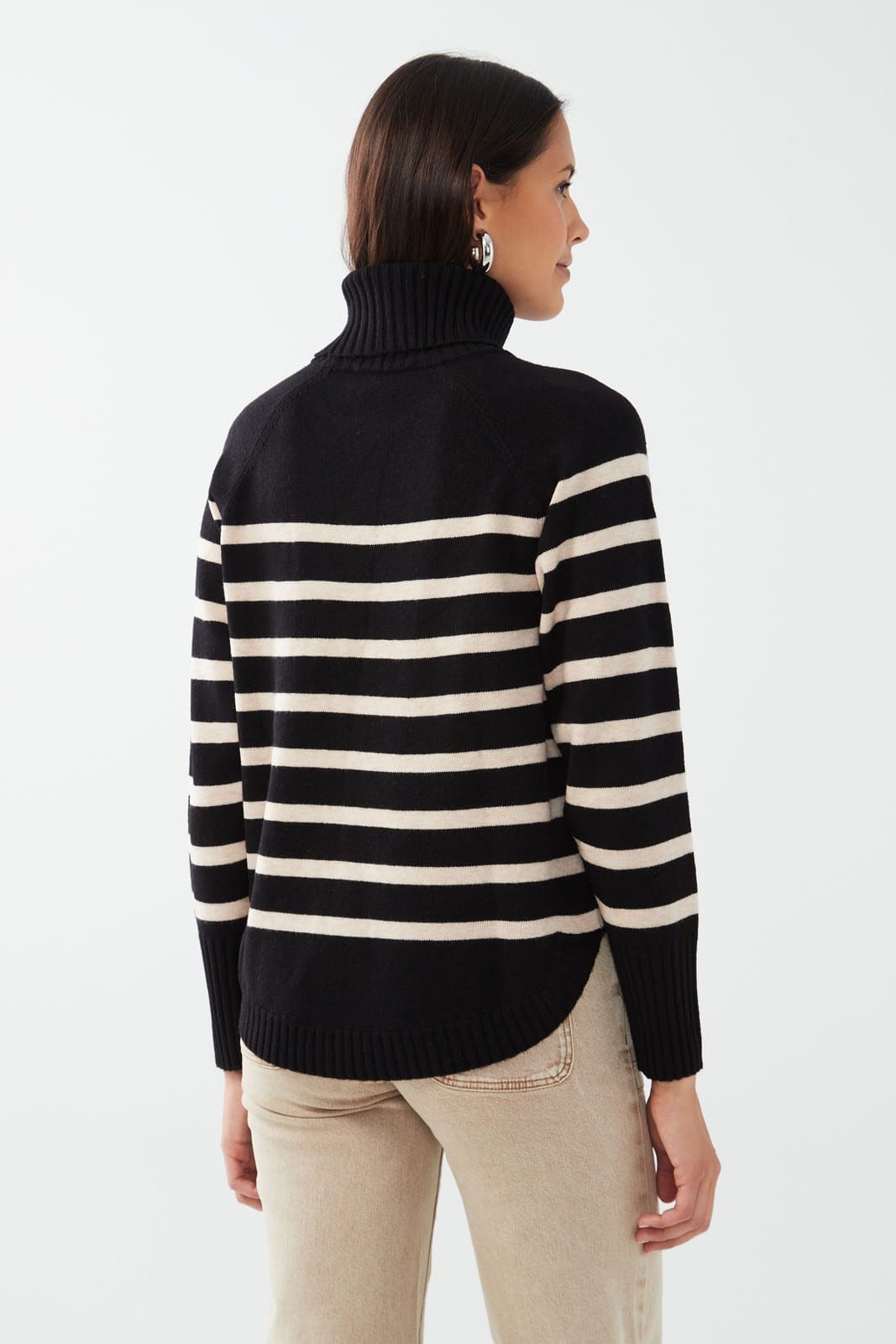 Cowl Neck Long Sleeve Sweater Black Stripe XXL