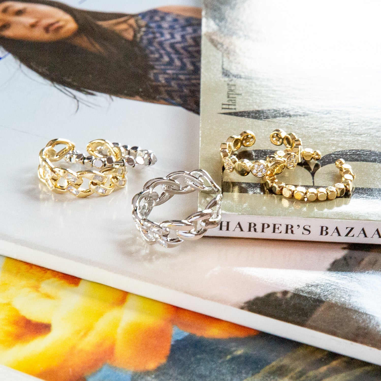 Adjustable Large Curb Ring w/Baguette Detail