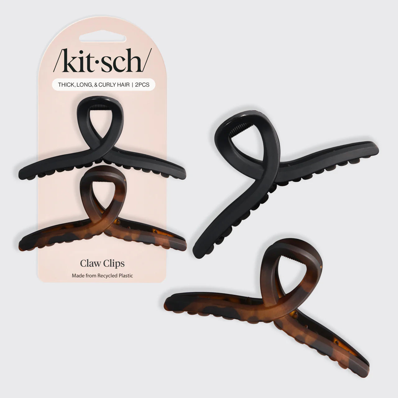 Recycled Plastic Large Loop Claw Clips 2 pc Set - Black & Tortoise
