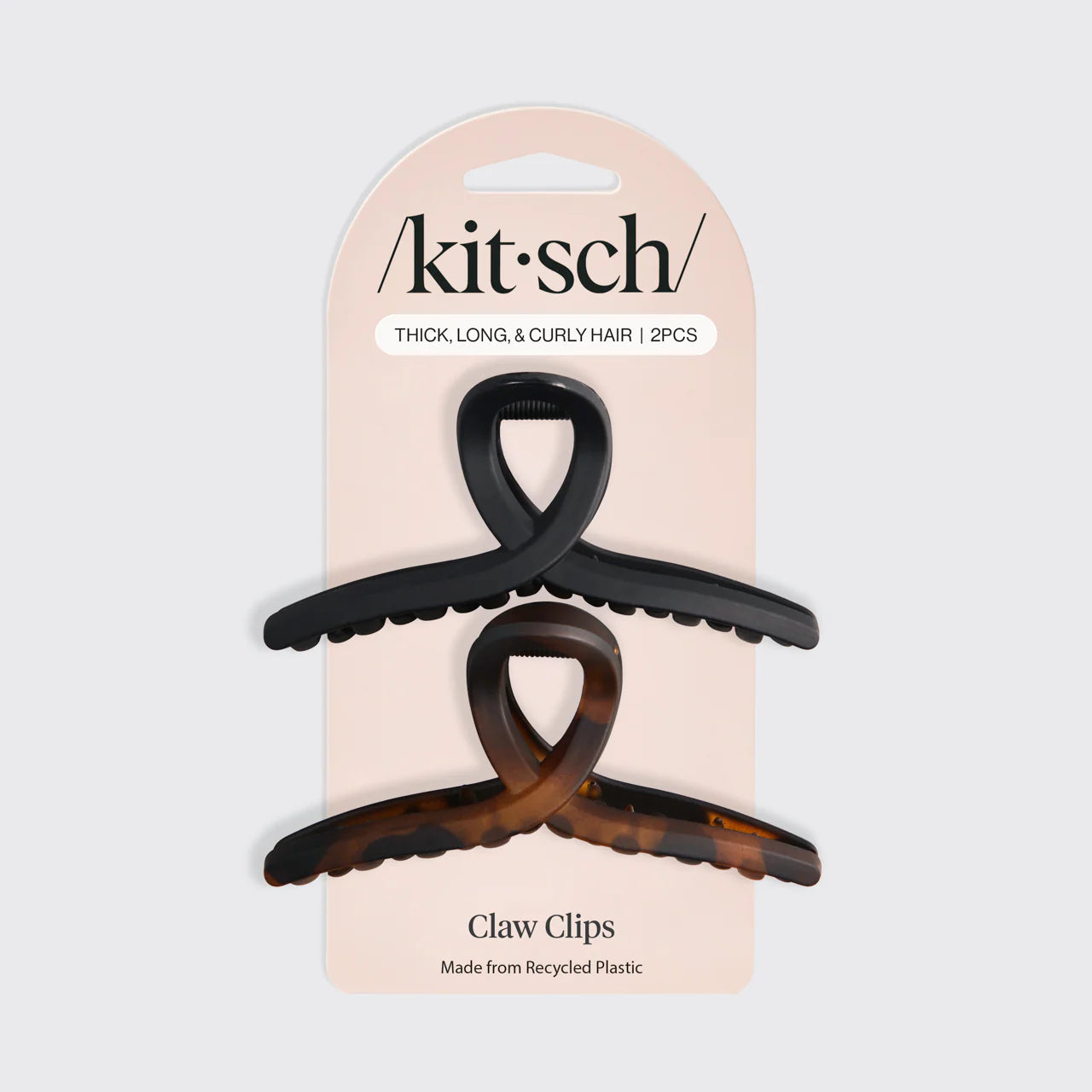 Recycled Plastic Large Loop Claw Clips 2 pc Set - Black & Tortoise