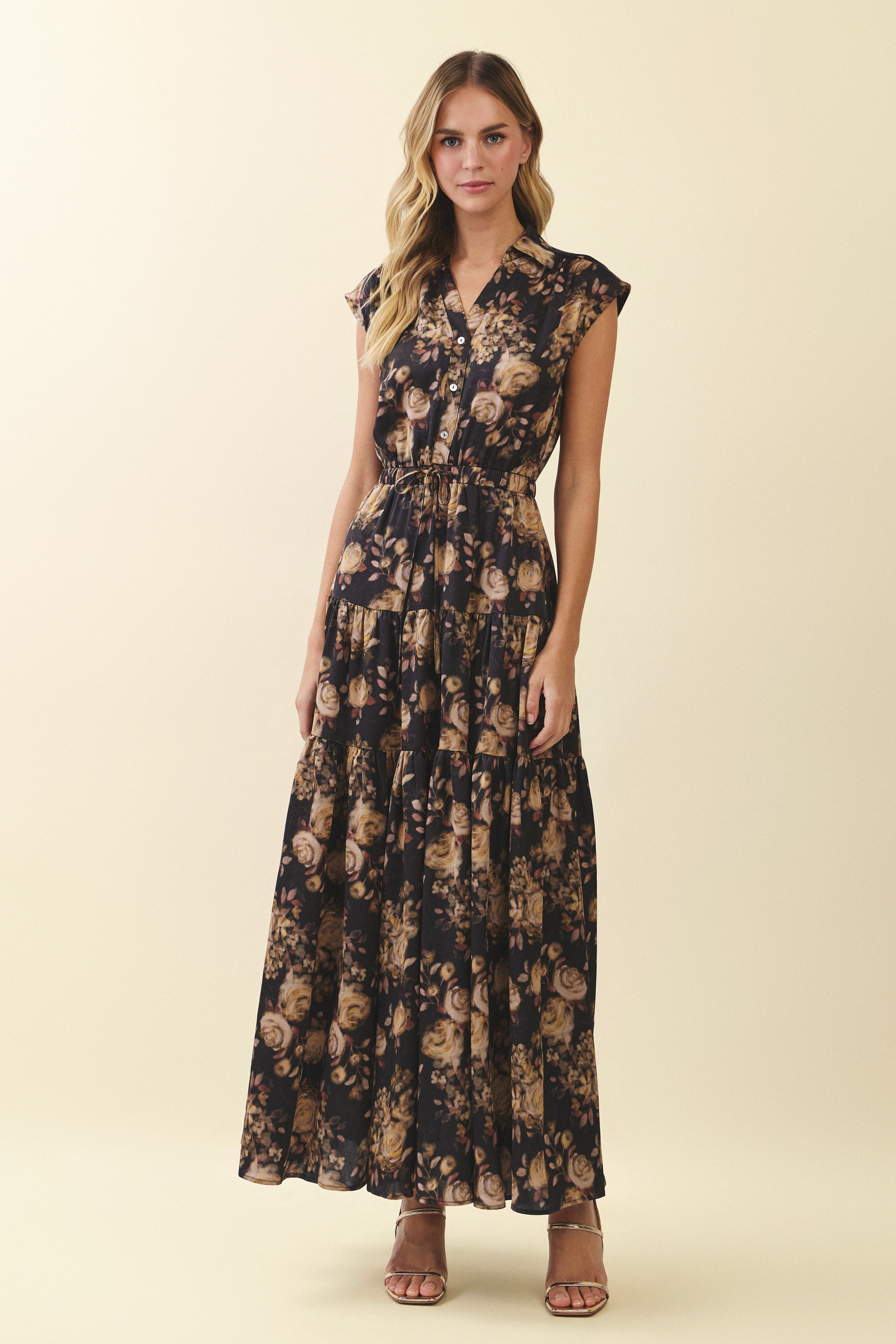 Floral Print Tiered Maxi Dress - 7108DB