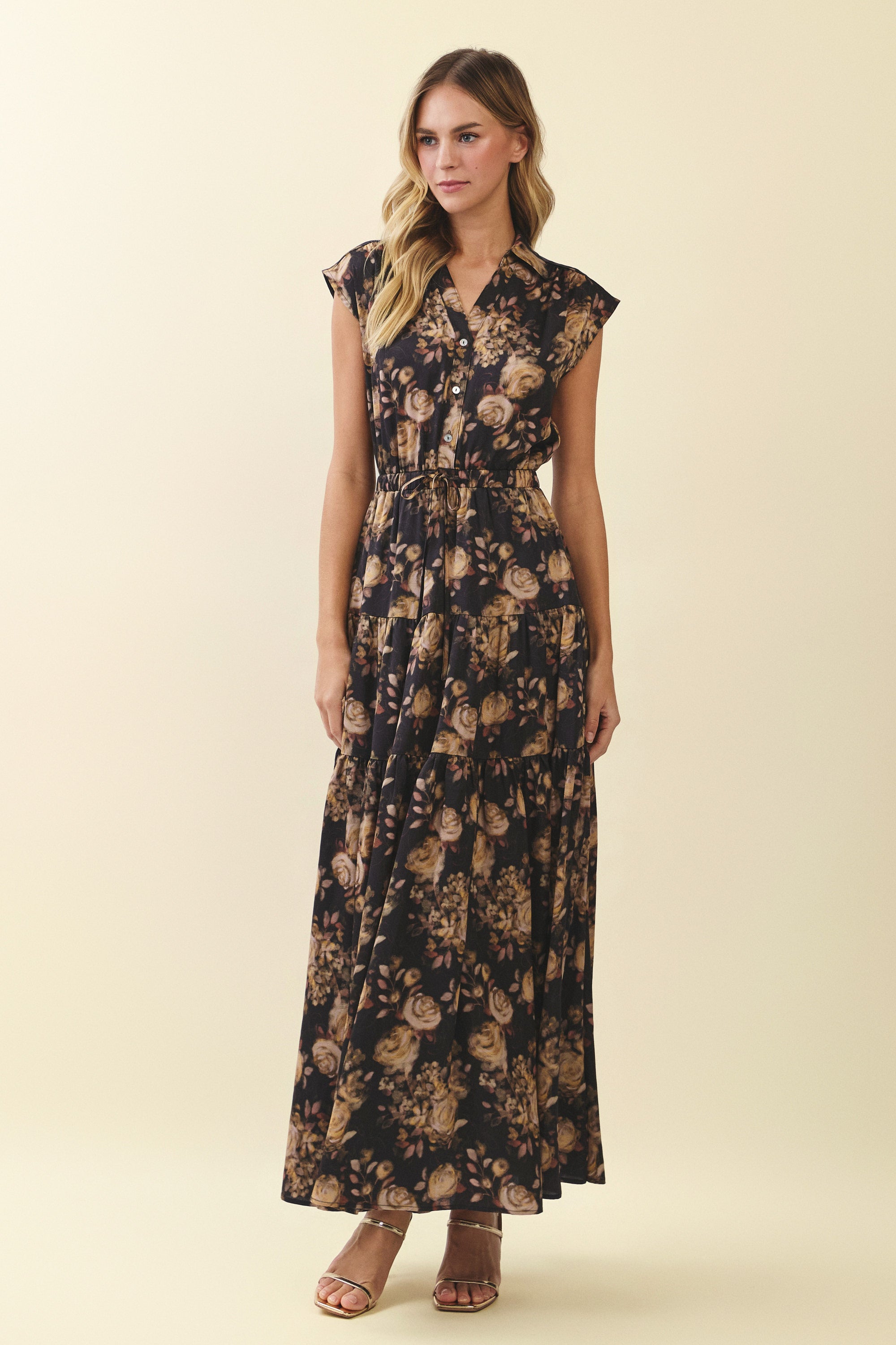 Floral Print Tiered Maxi Dress - 7108DB