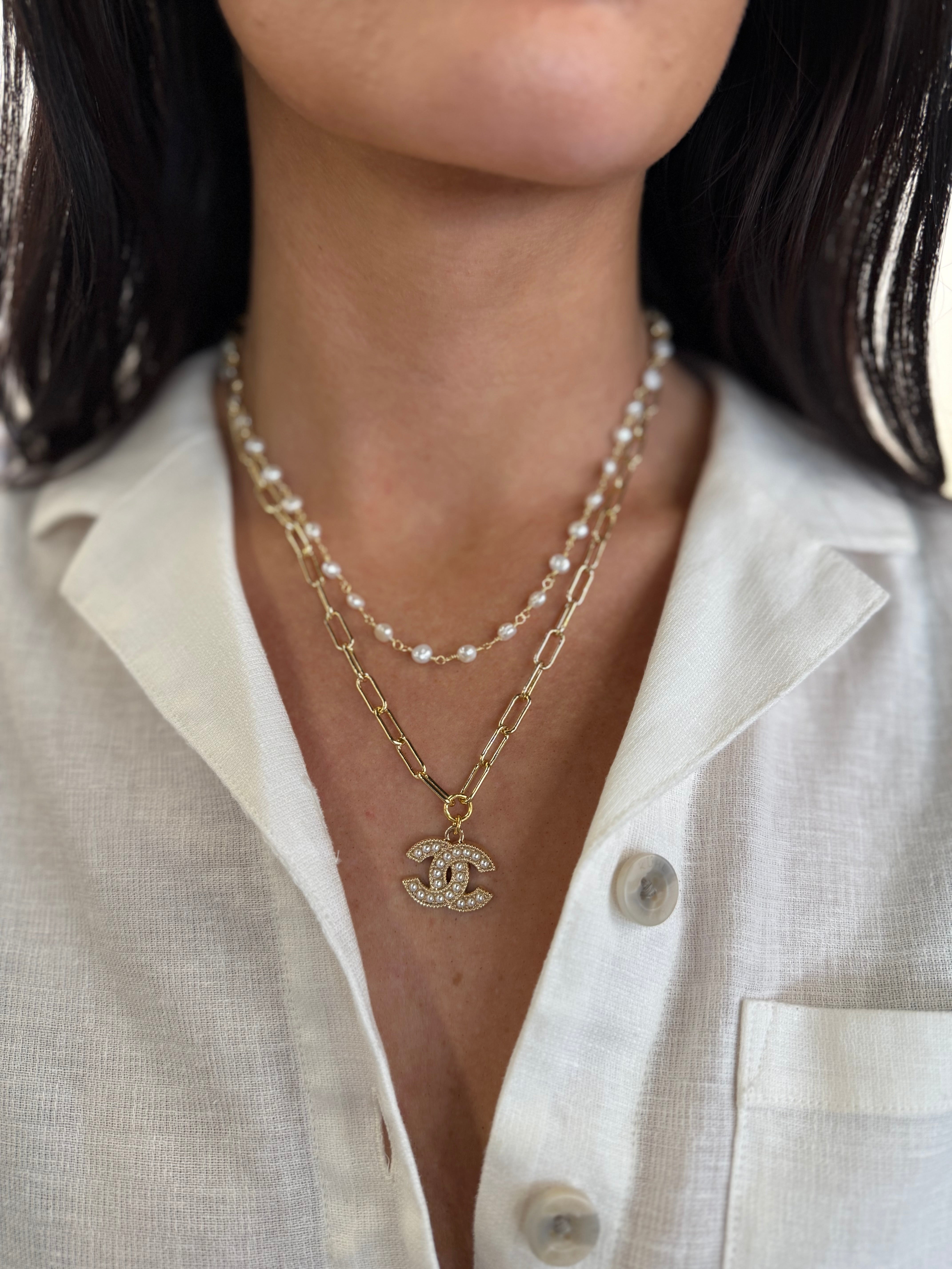 Small Gold Rolo Necklace w/Black Prada