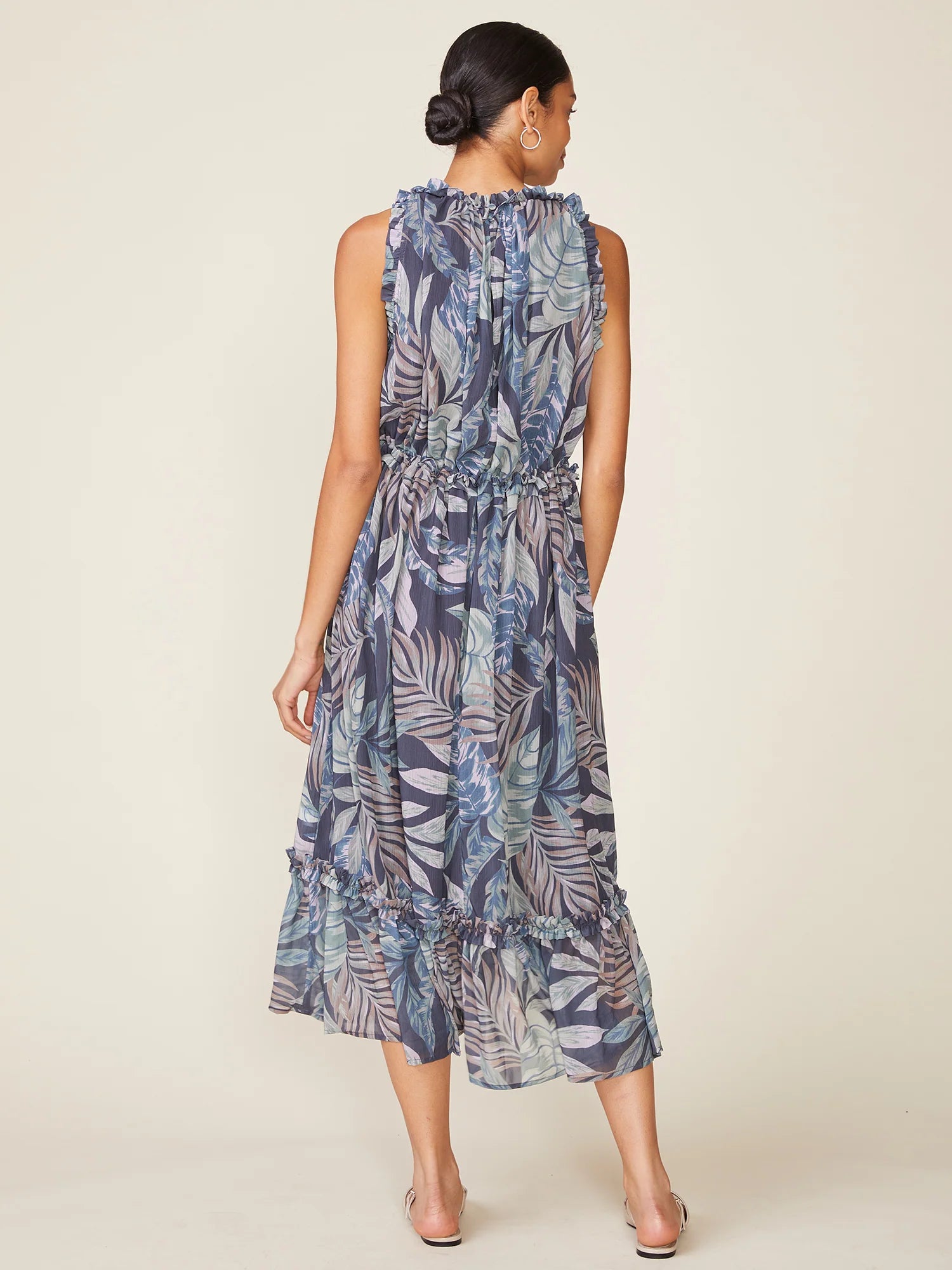 Sleeveless Printed Ruffle Midi Dress