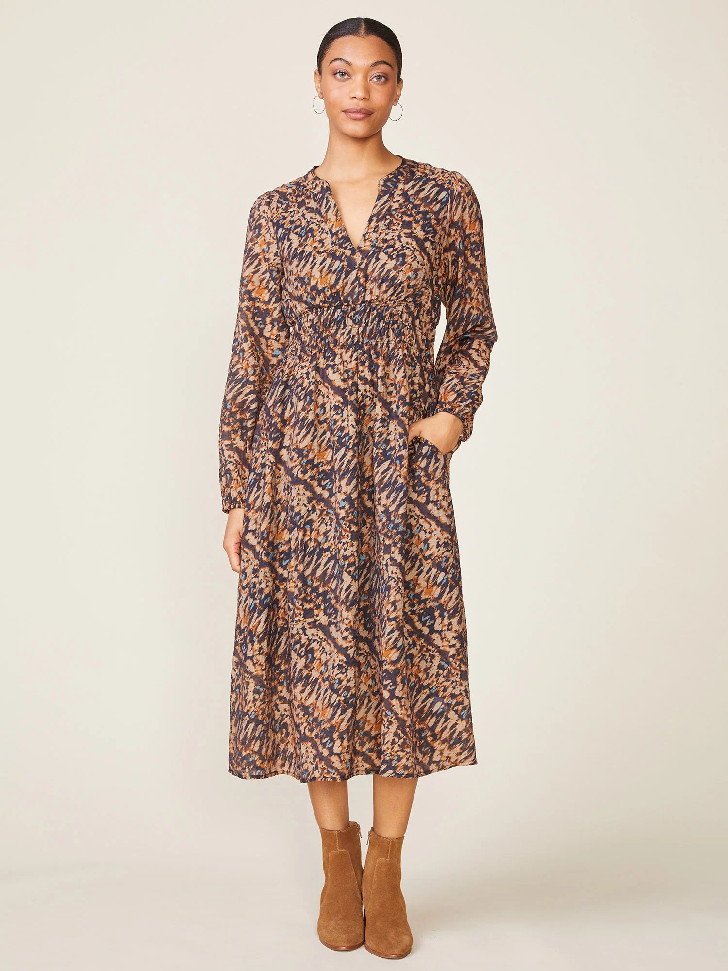 Long Sleeve Printed Midi Dress