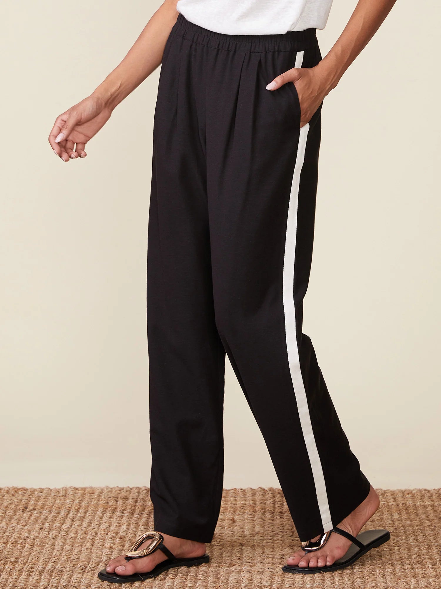 Linen Blend Pants w/Contrast Stripe