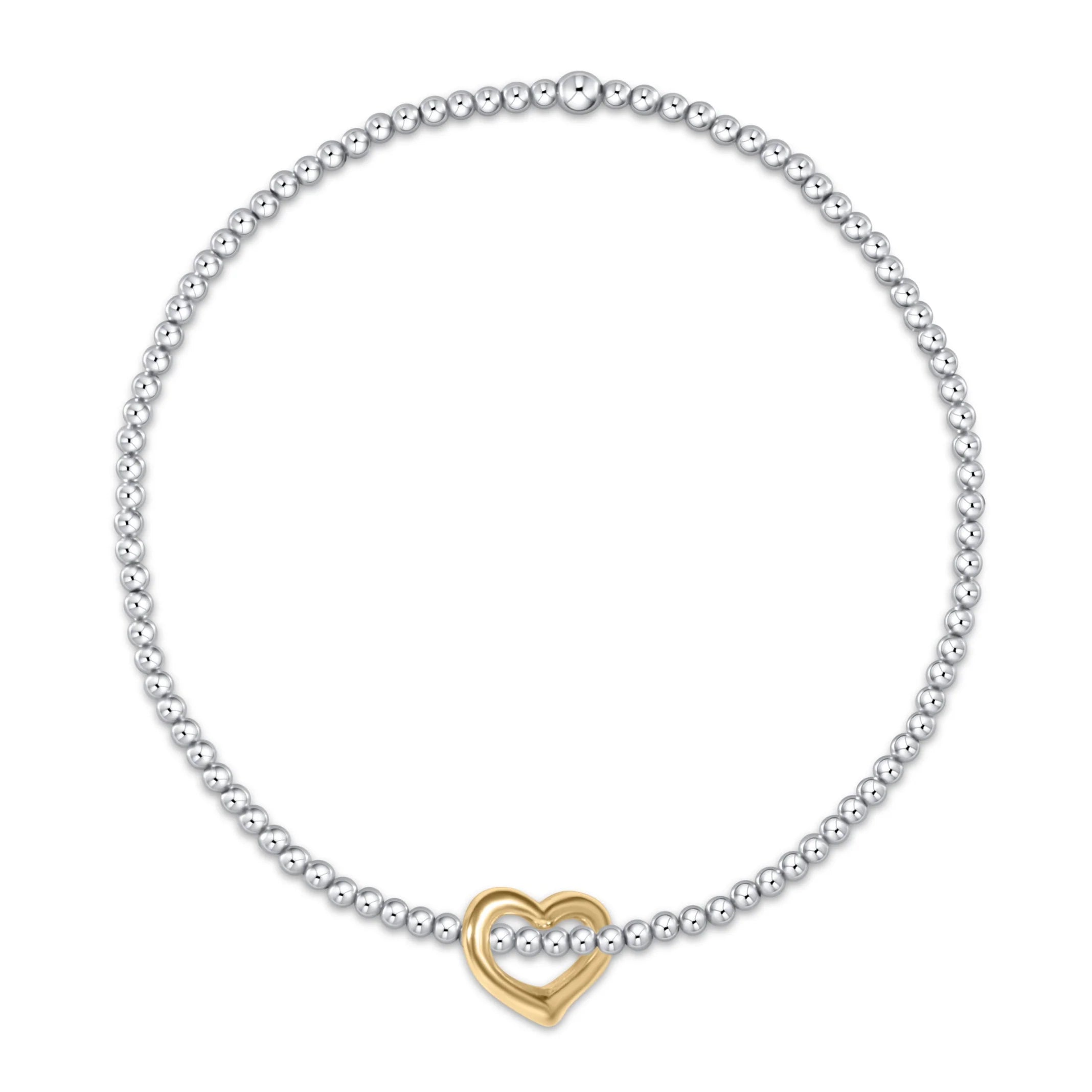 Classic Sterling 2.5mm Bead Bracelet - Love Gold Charm