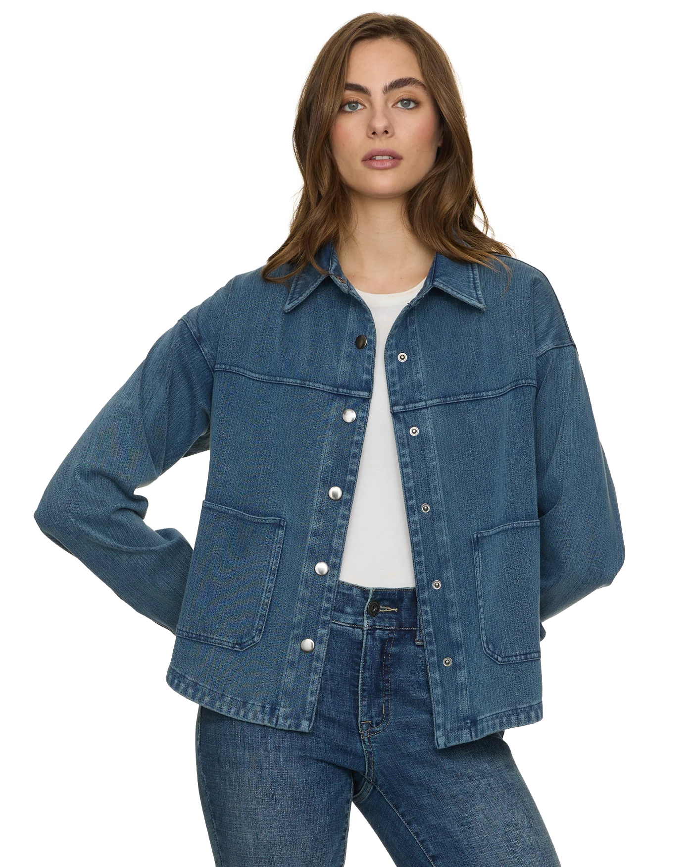 Roslyn Stretch Denim Herringbone Shirt Jacket