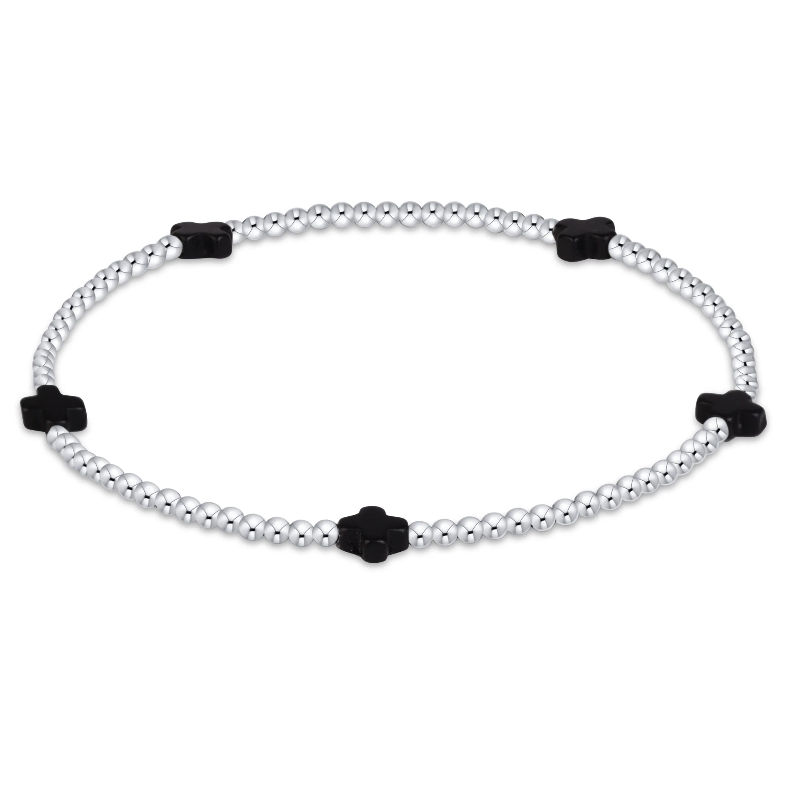Signature Cross Small 2mm Sterling Bracelet - Onyx
