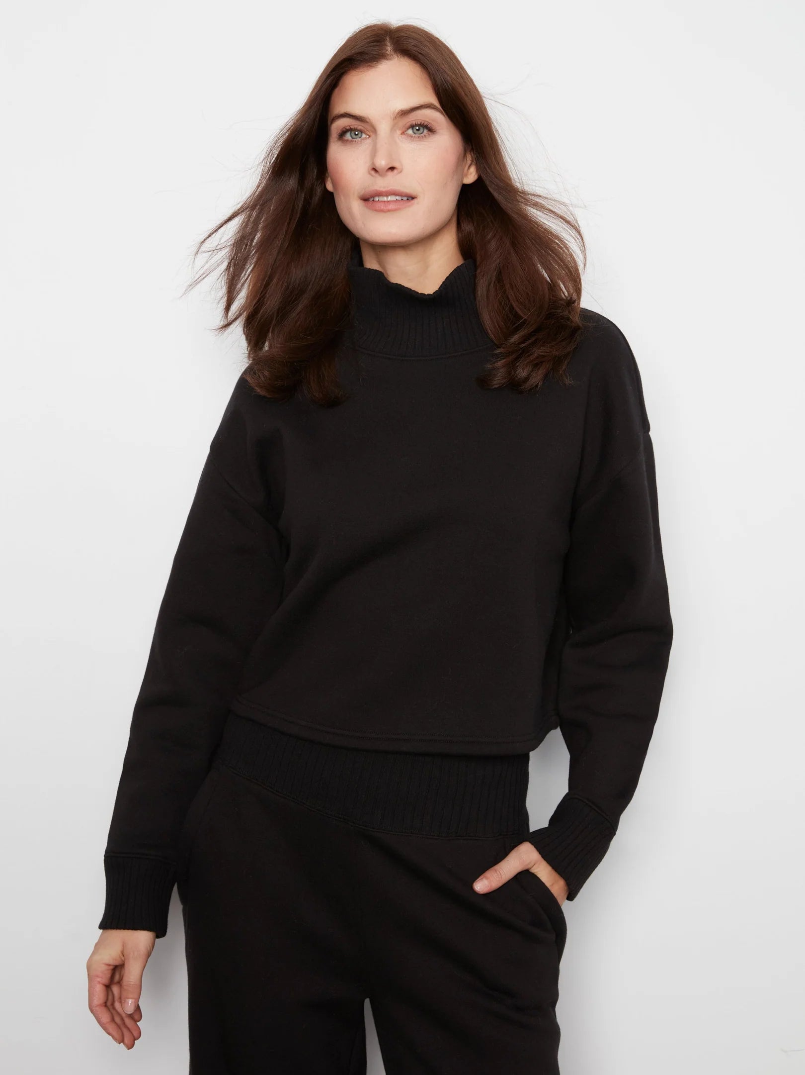 French Terry L/S Mock Neck Top