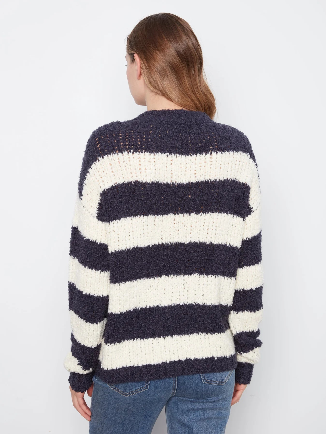 Striped Boucle L/S Crew Neck Sweater