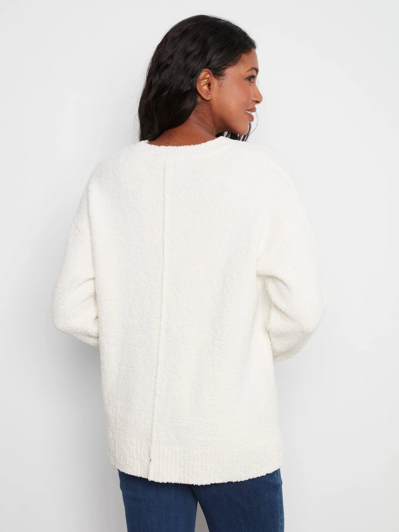 Boucle Drop Shoulder V Neck Sweater