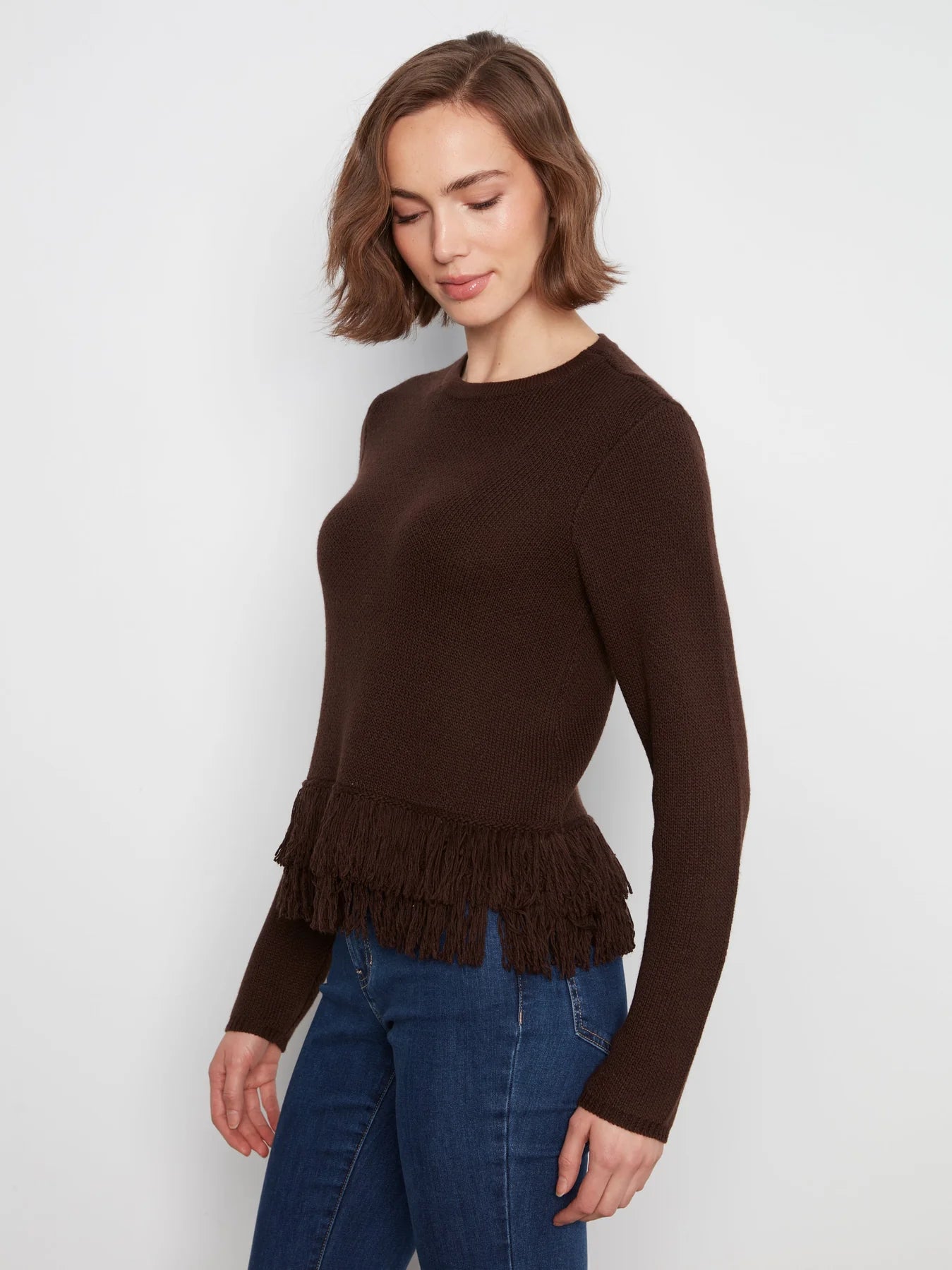 LS Crew Neck w/ Self Fringed Hem