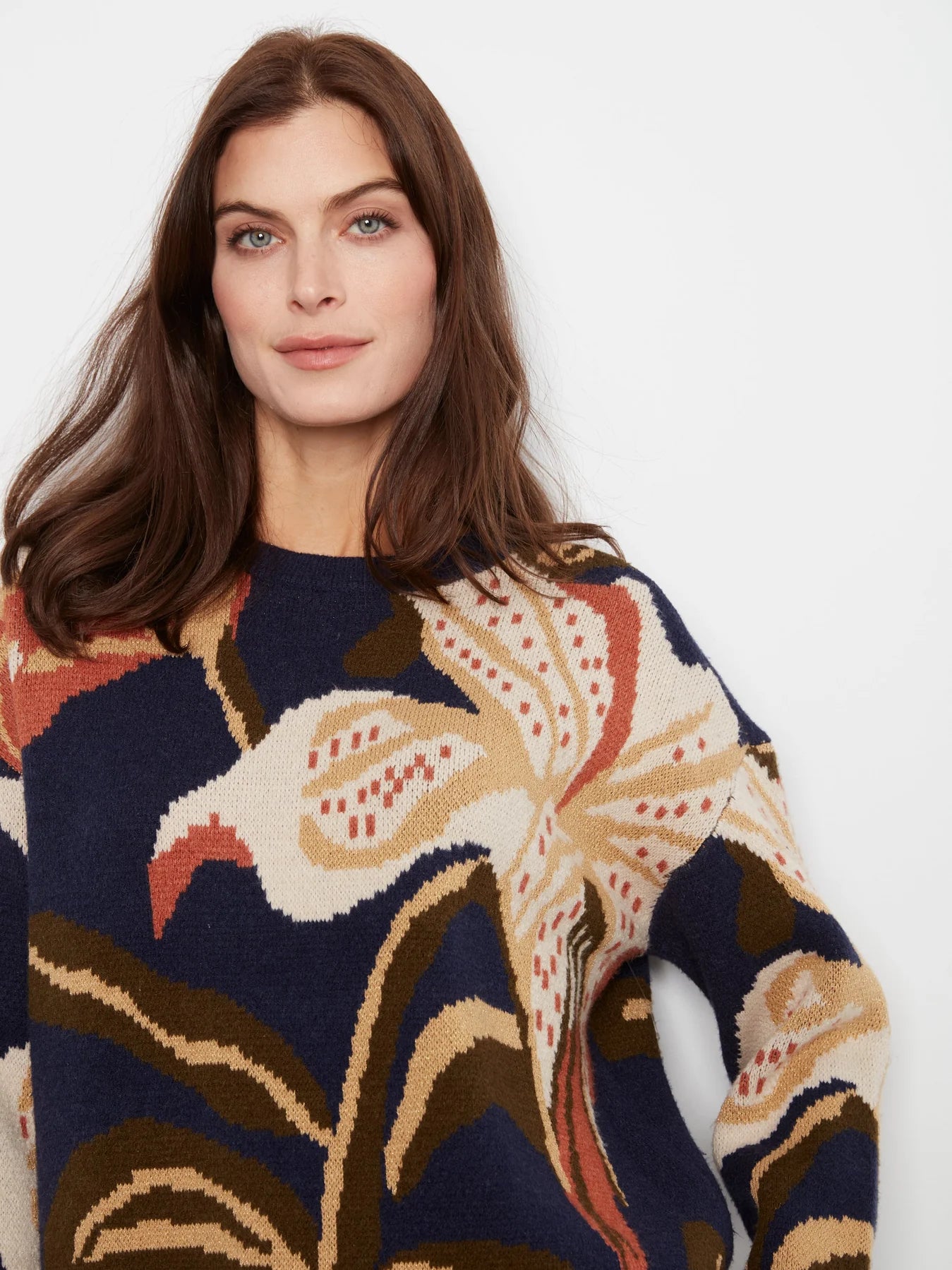 LS Drop Shoulder Jacquard Crew Neck Sweater