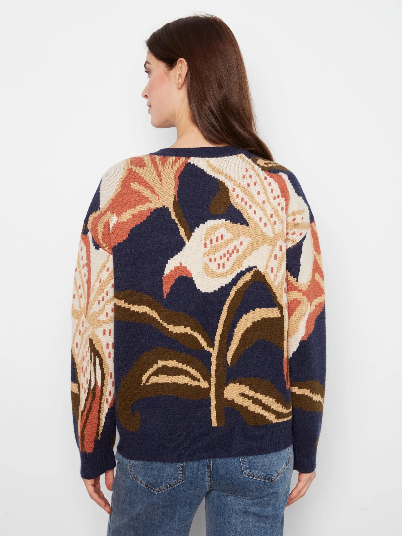 LS Drop Shoulder Jacquard Crew Neck Sweater