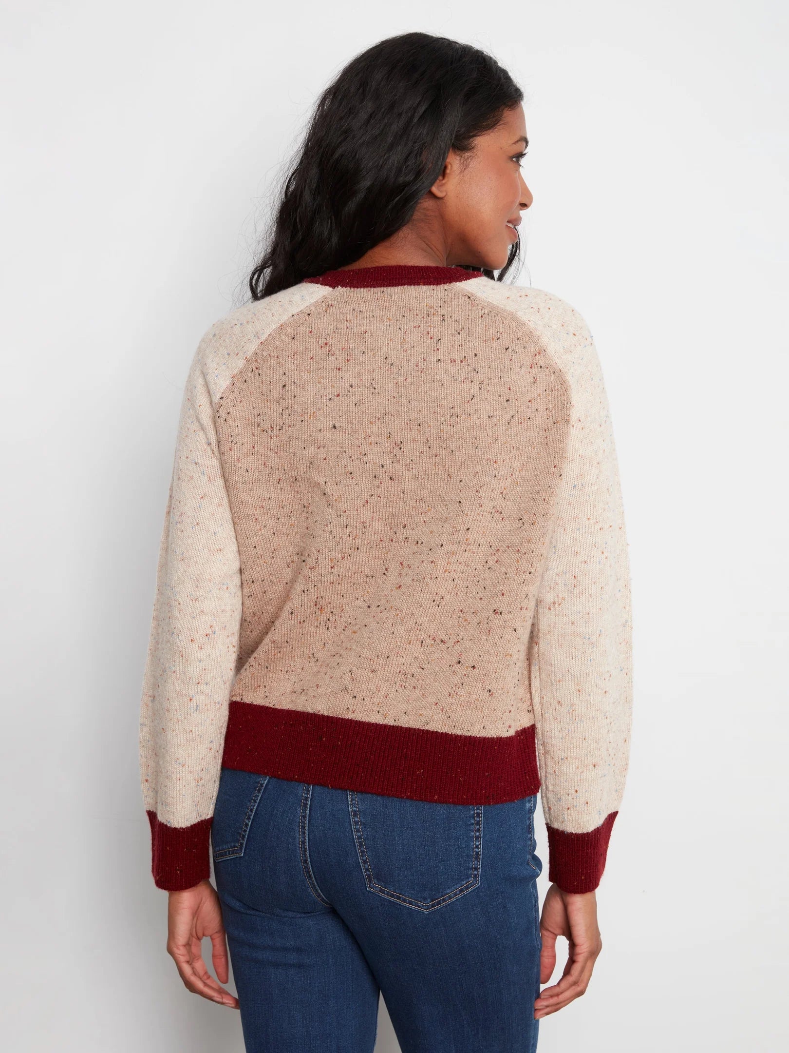 Raglan LS Crew Neck Color Block Sweater