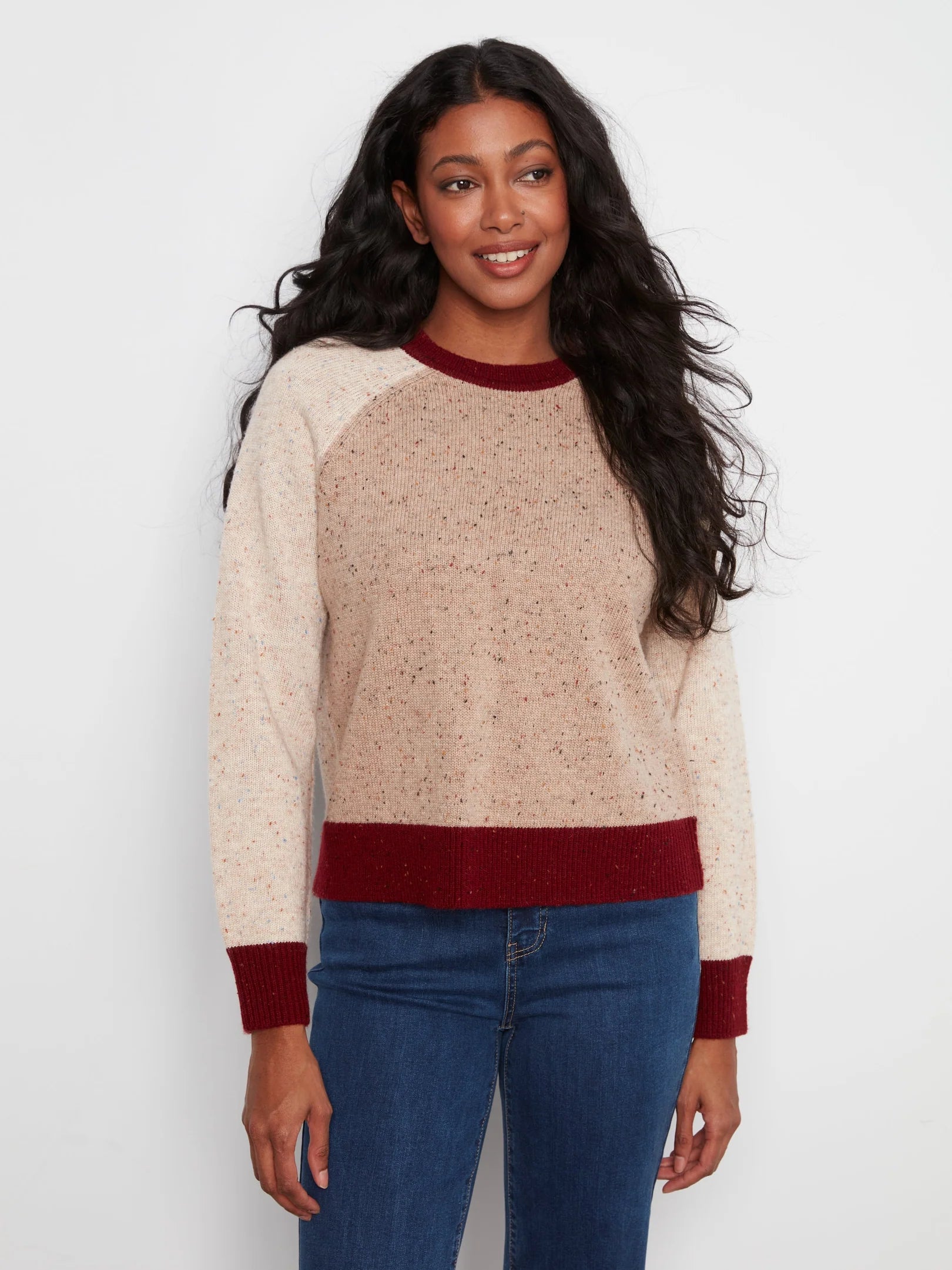 Raglan LS Crew Neck Color Block Sweater