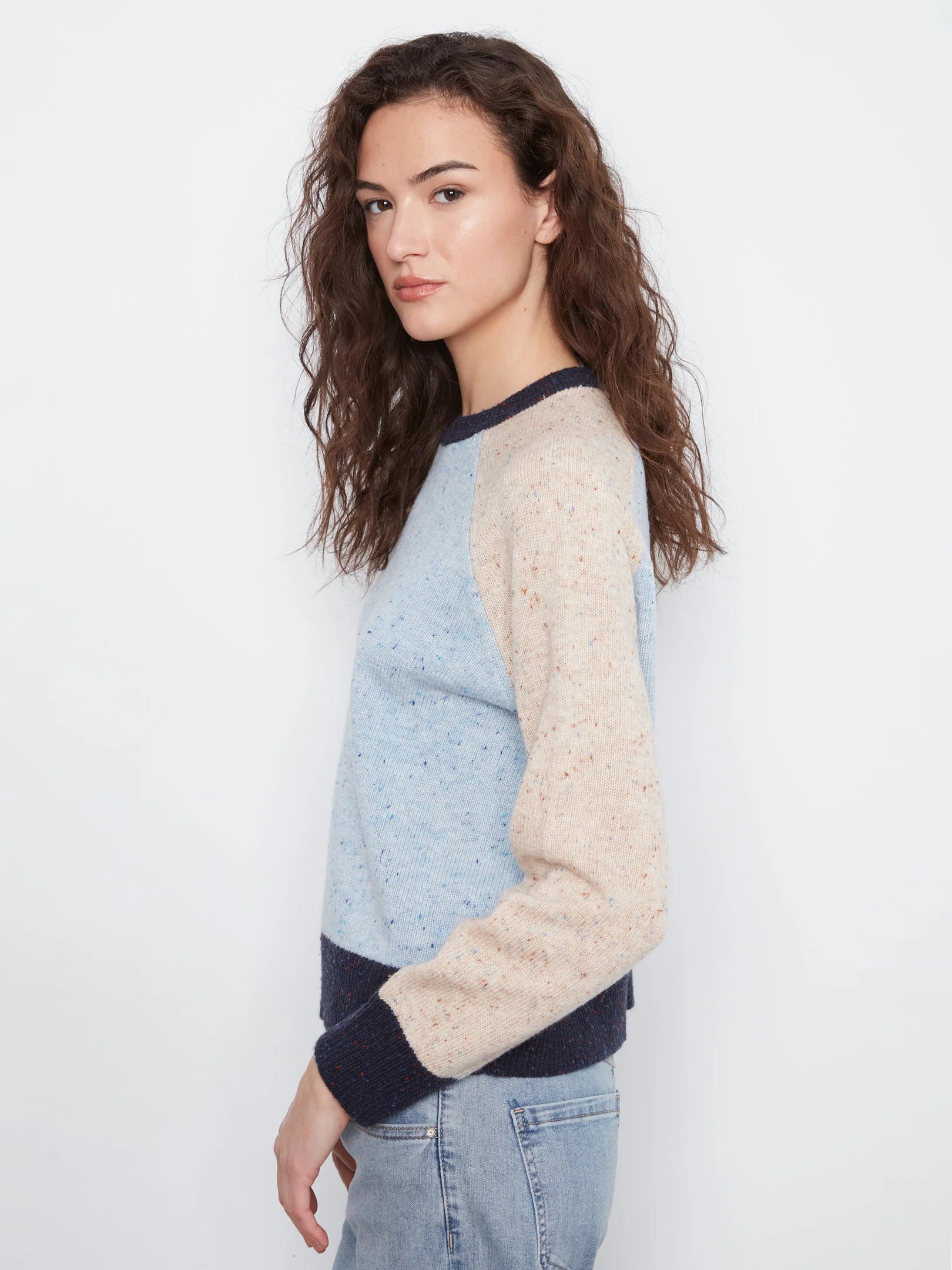 Raglan LS Crew Neck Color Block Sweater