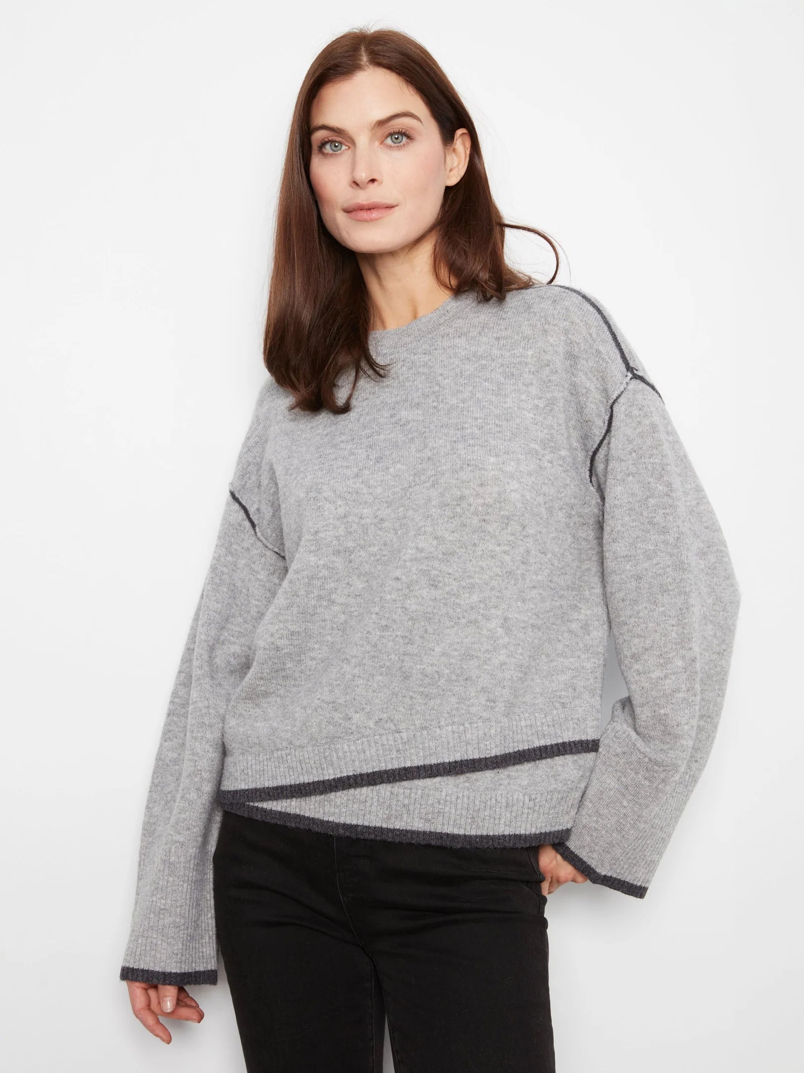 Wide LS Drop Shoulder Crew Neck Sweater