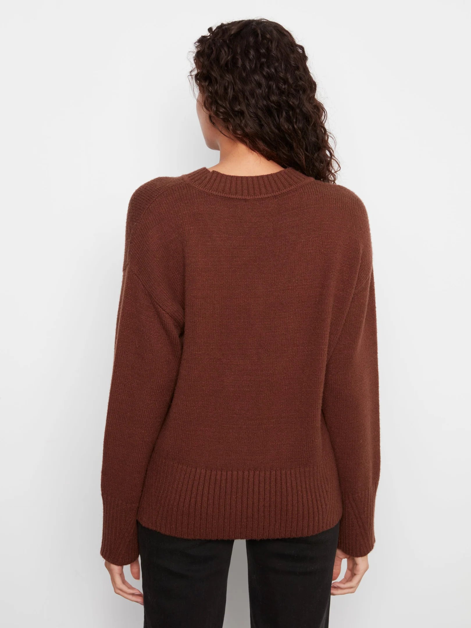 LS Drop Shoulder V Neck Rib Sweater