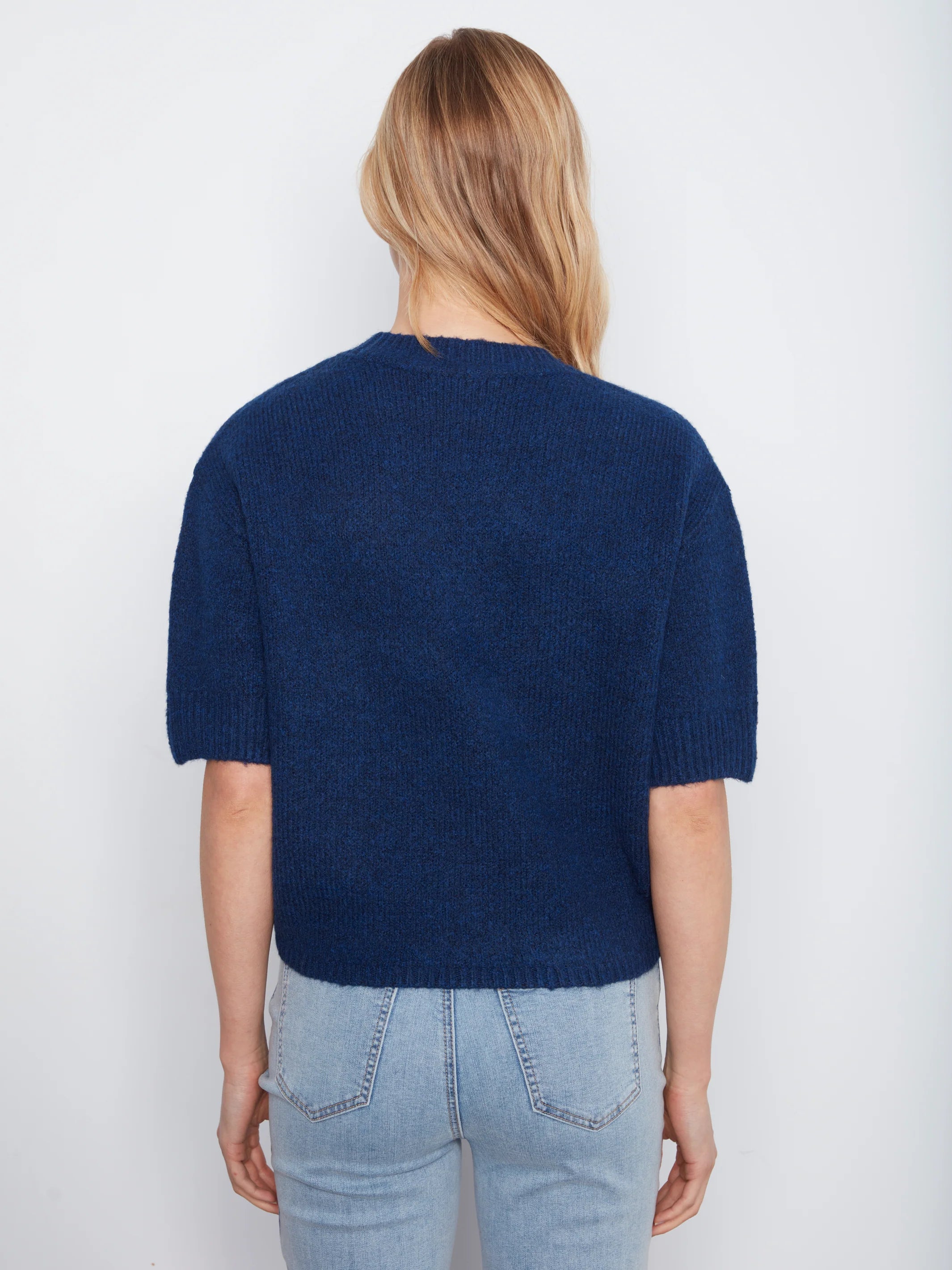 Elbow Sleeve Mock Neck Sweater w/ Buttons