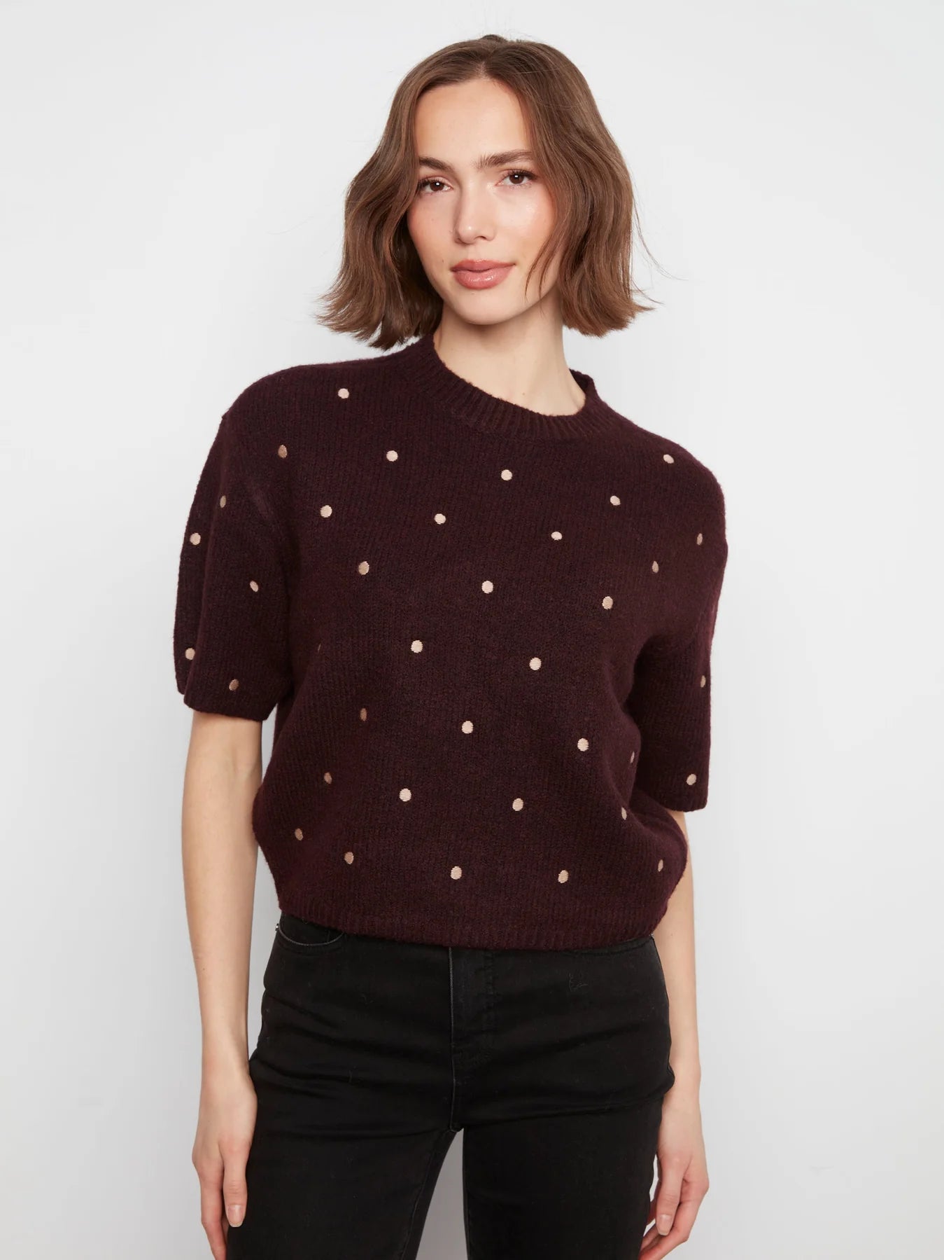 Elbow Sleeve Dots Balloon Sweater