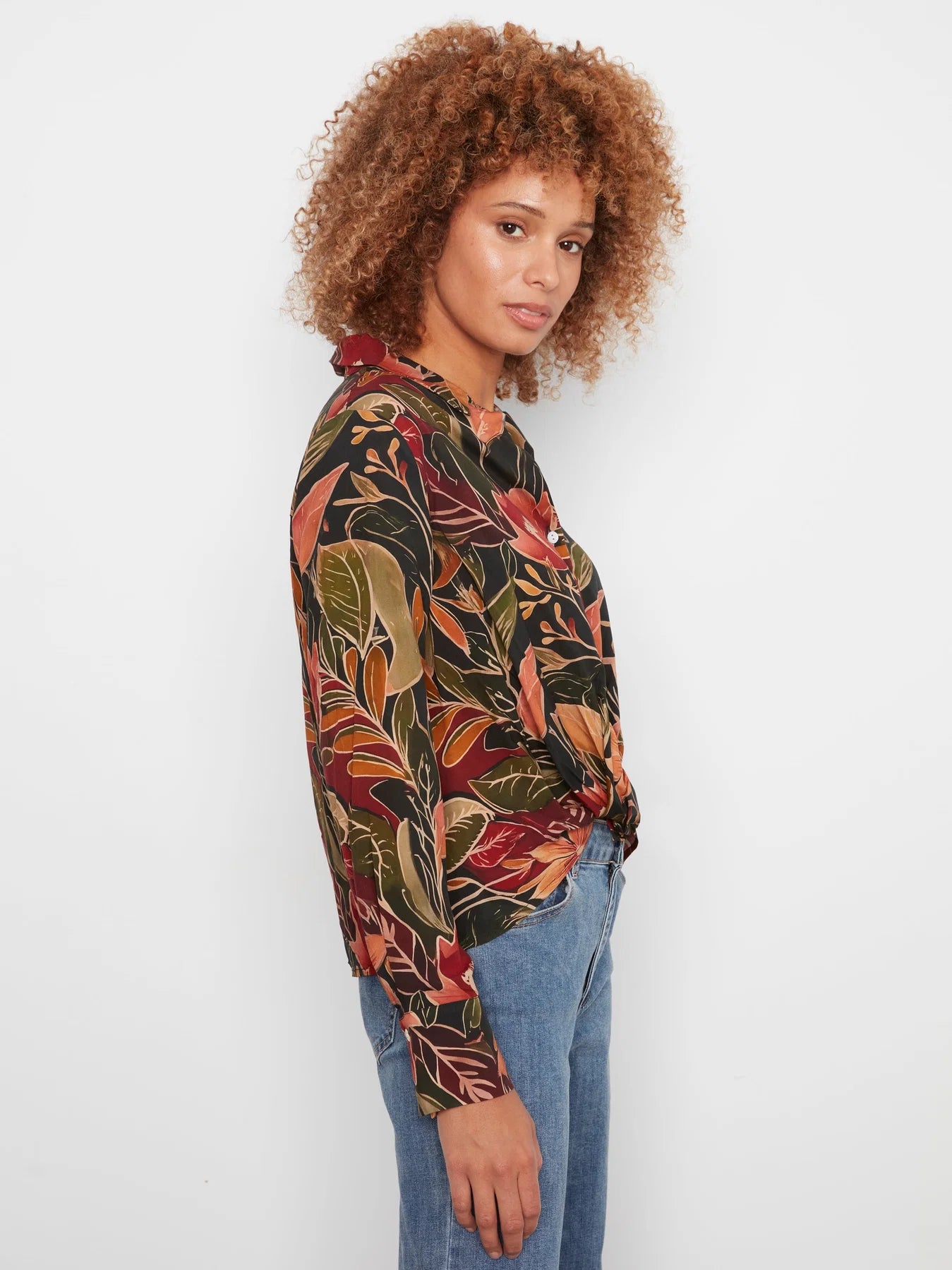 Printed LS Shirt w/ Twisted Front