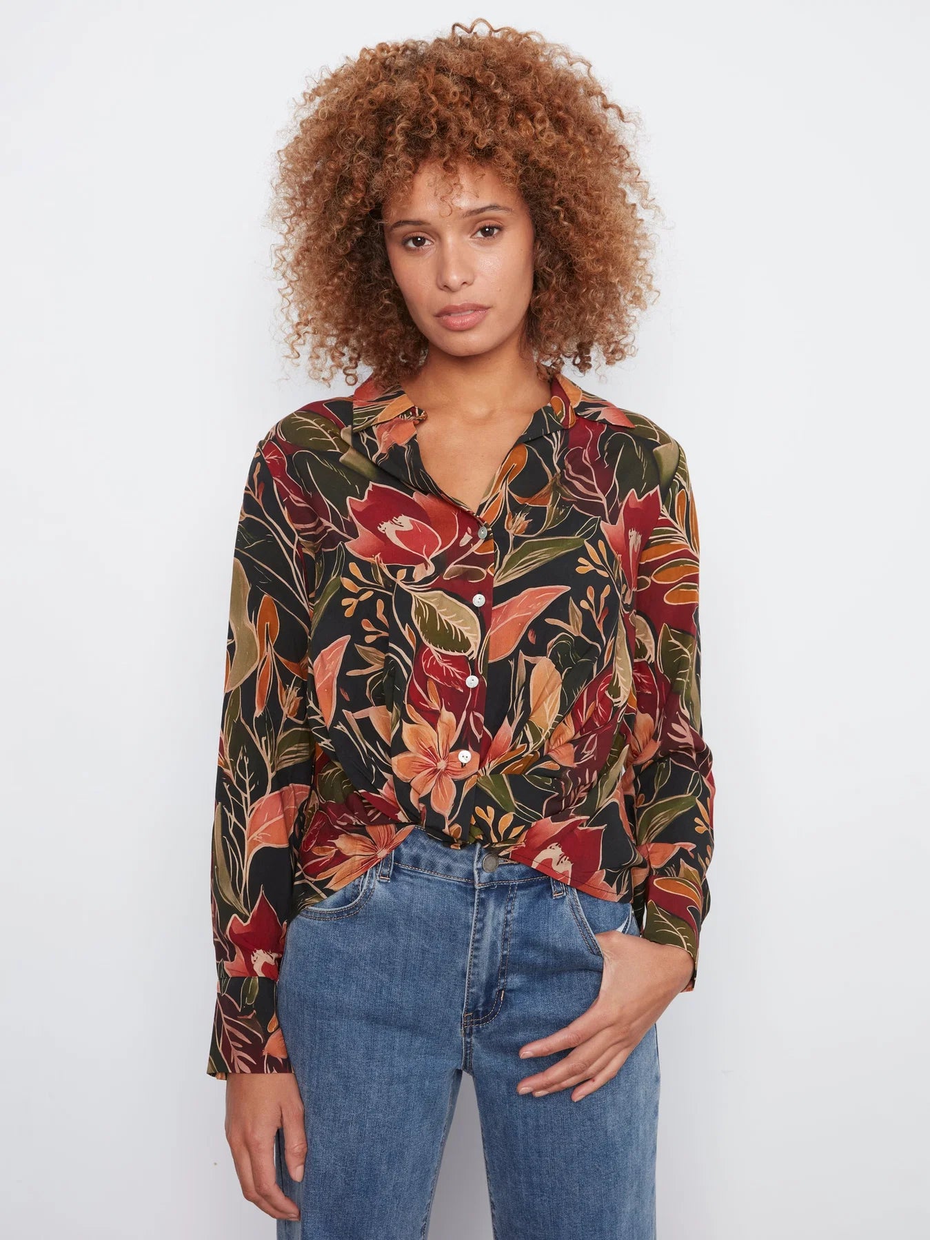 Printed LS Shirt w/ Twisted Front
