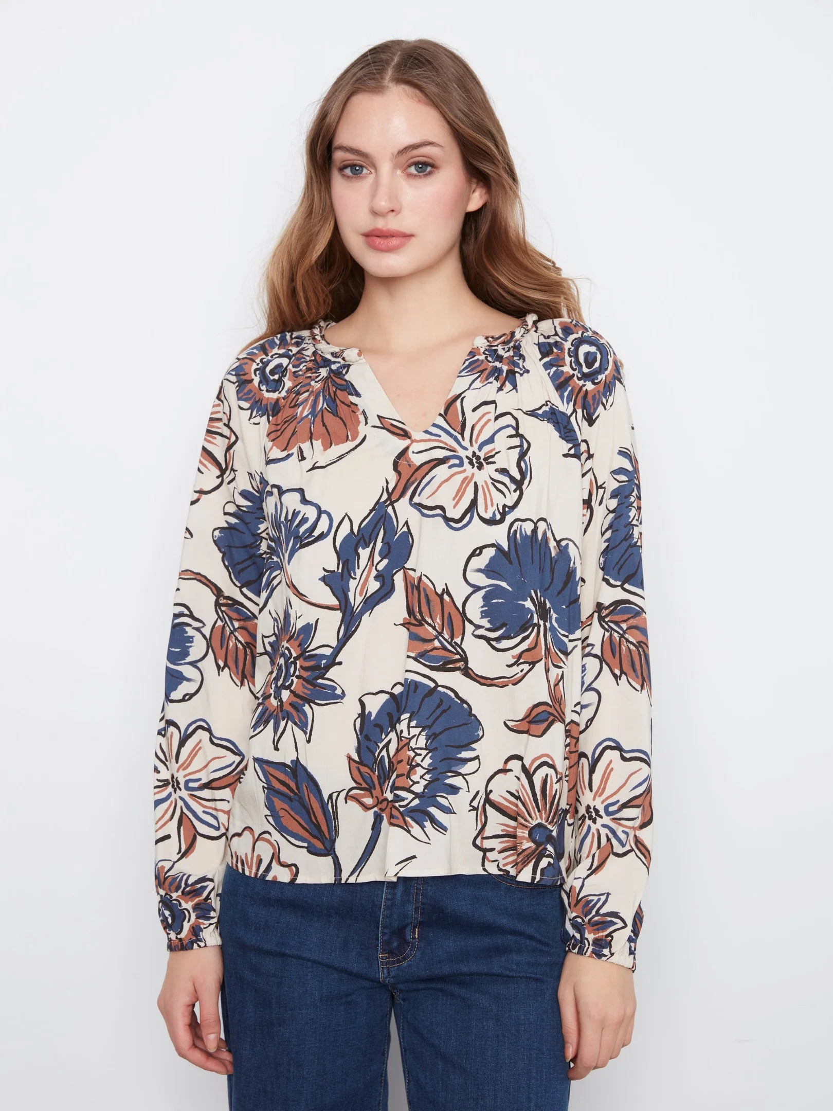 Printed Raglan LS Blouse