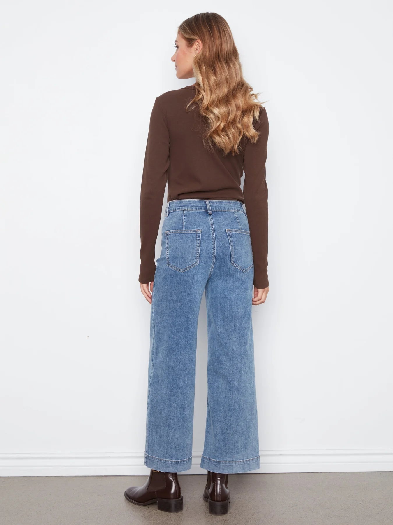 Cropped Insert Pocket Wide Leg Stretch Denim