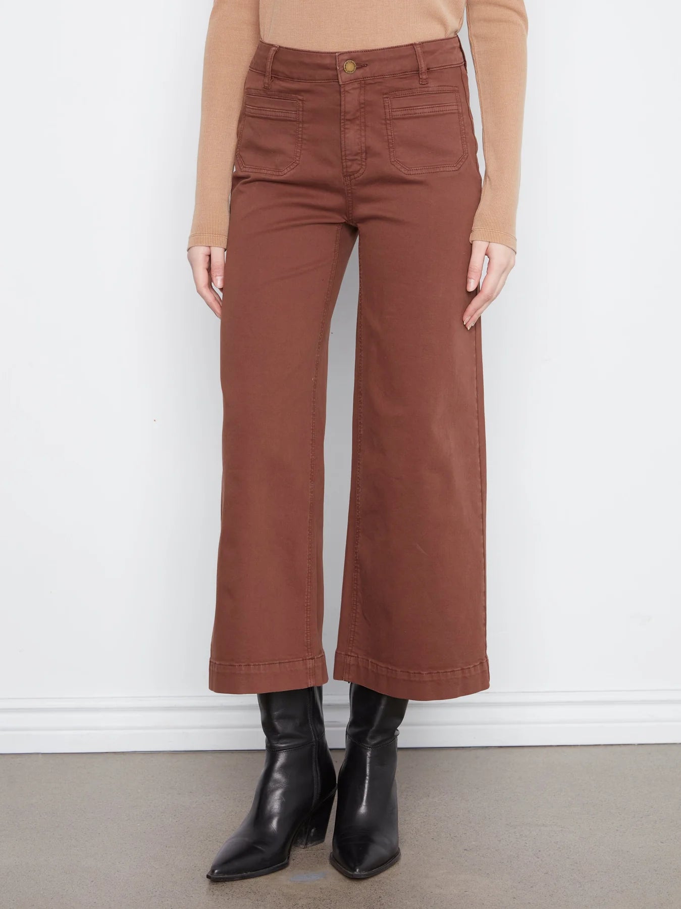 Cropped Insert Pocket Wide Leg Colored Twill