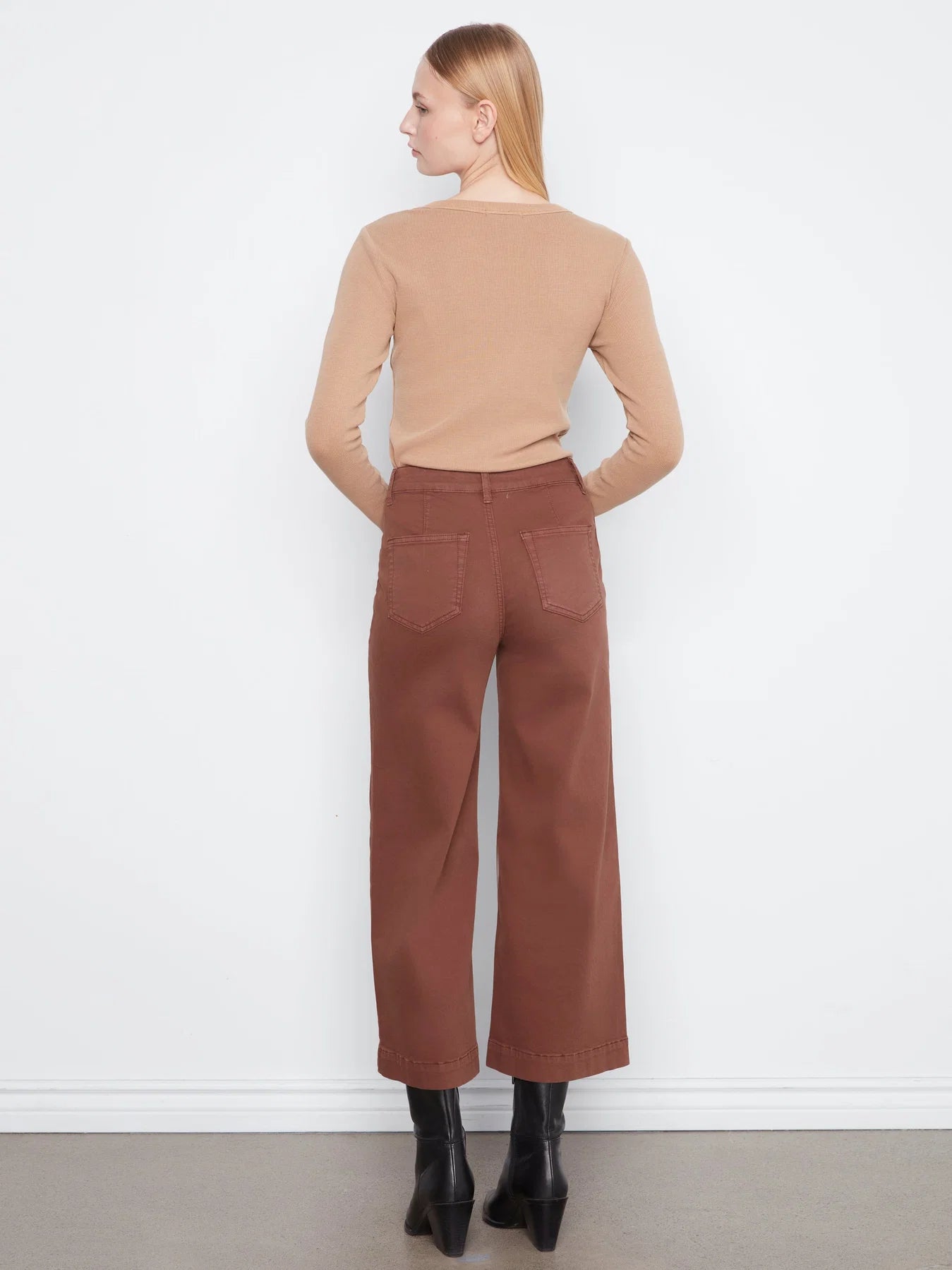 Cropped Insert Pocket Wide Leg Colored Twill