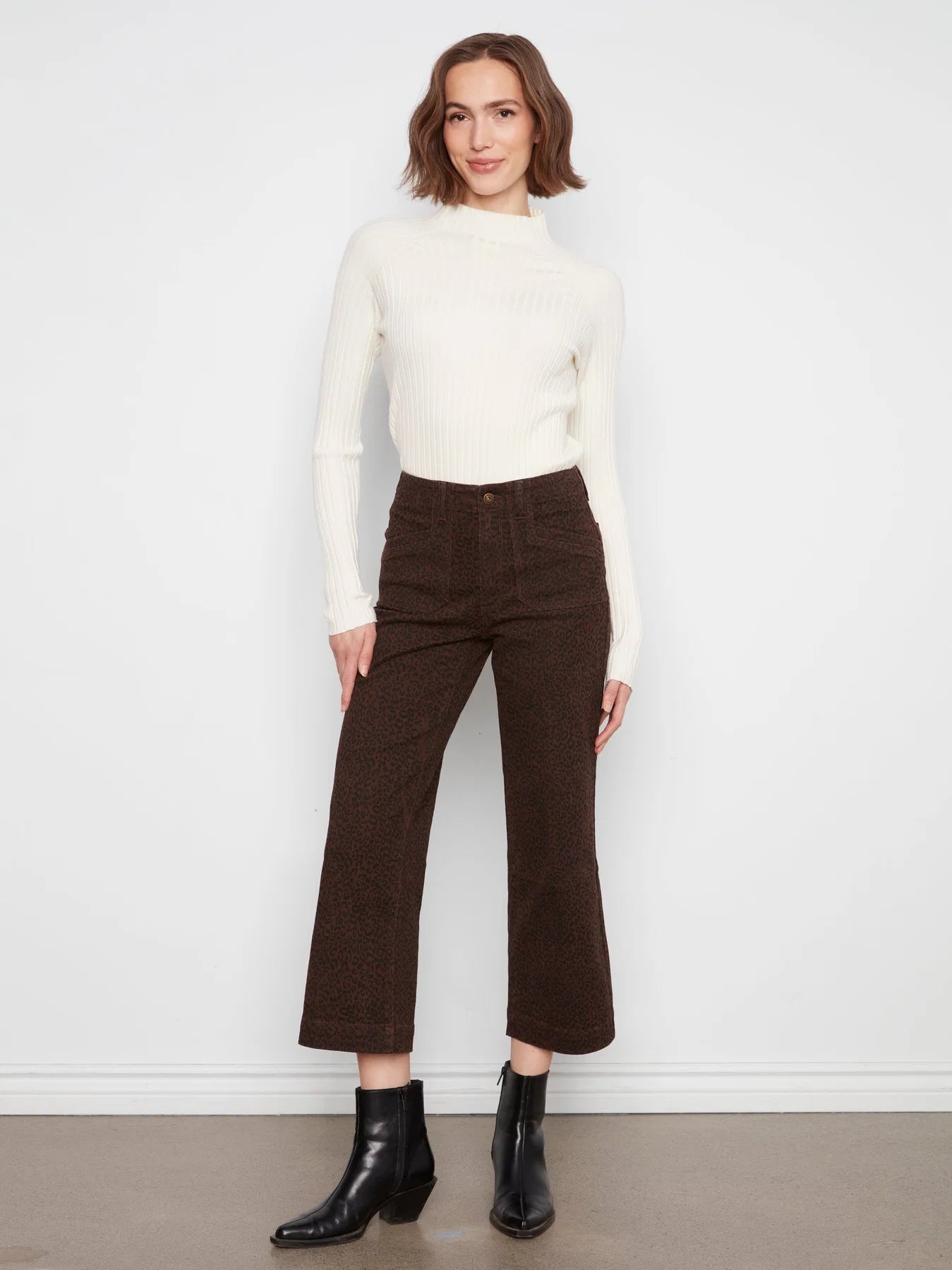 Printed Cropped Wide Leg Twill w/ Patch Pockets