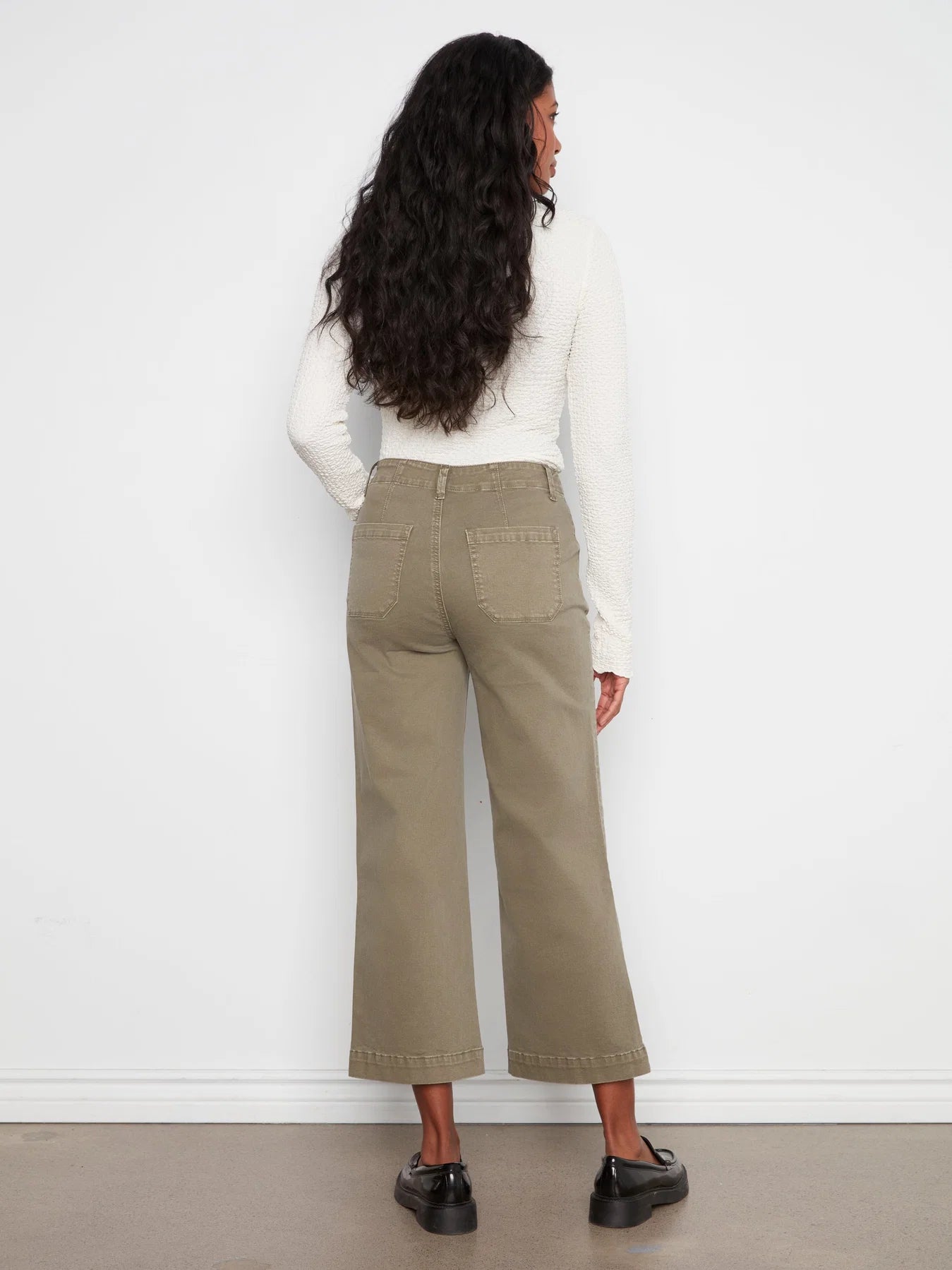 Cropped Wide Leg Colored Twill w/ Patch Pockets