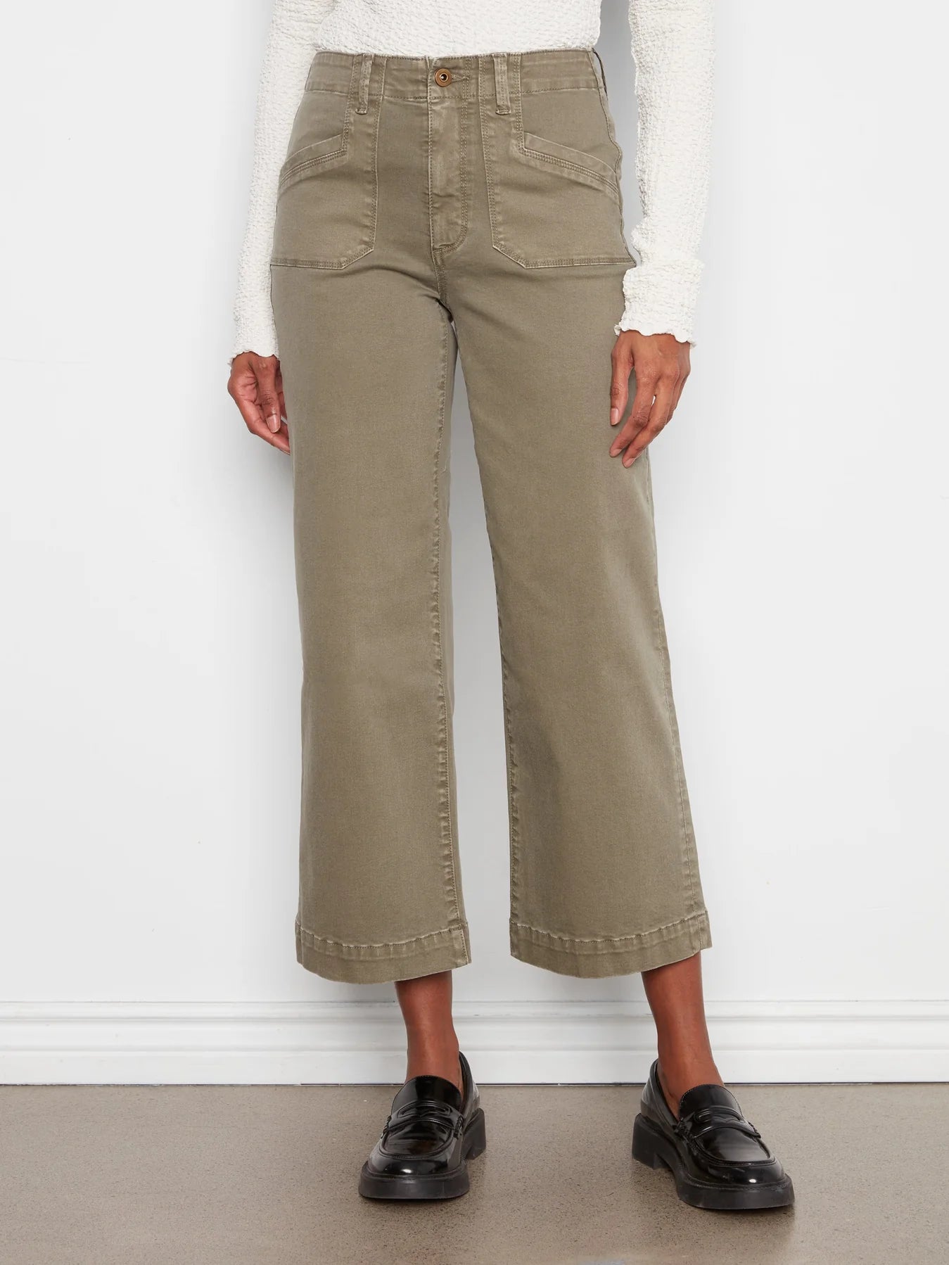 Cropped Wide Leg Colored Twill w/ Patch Pockets
