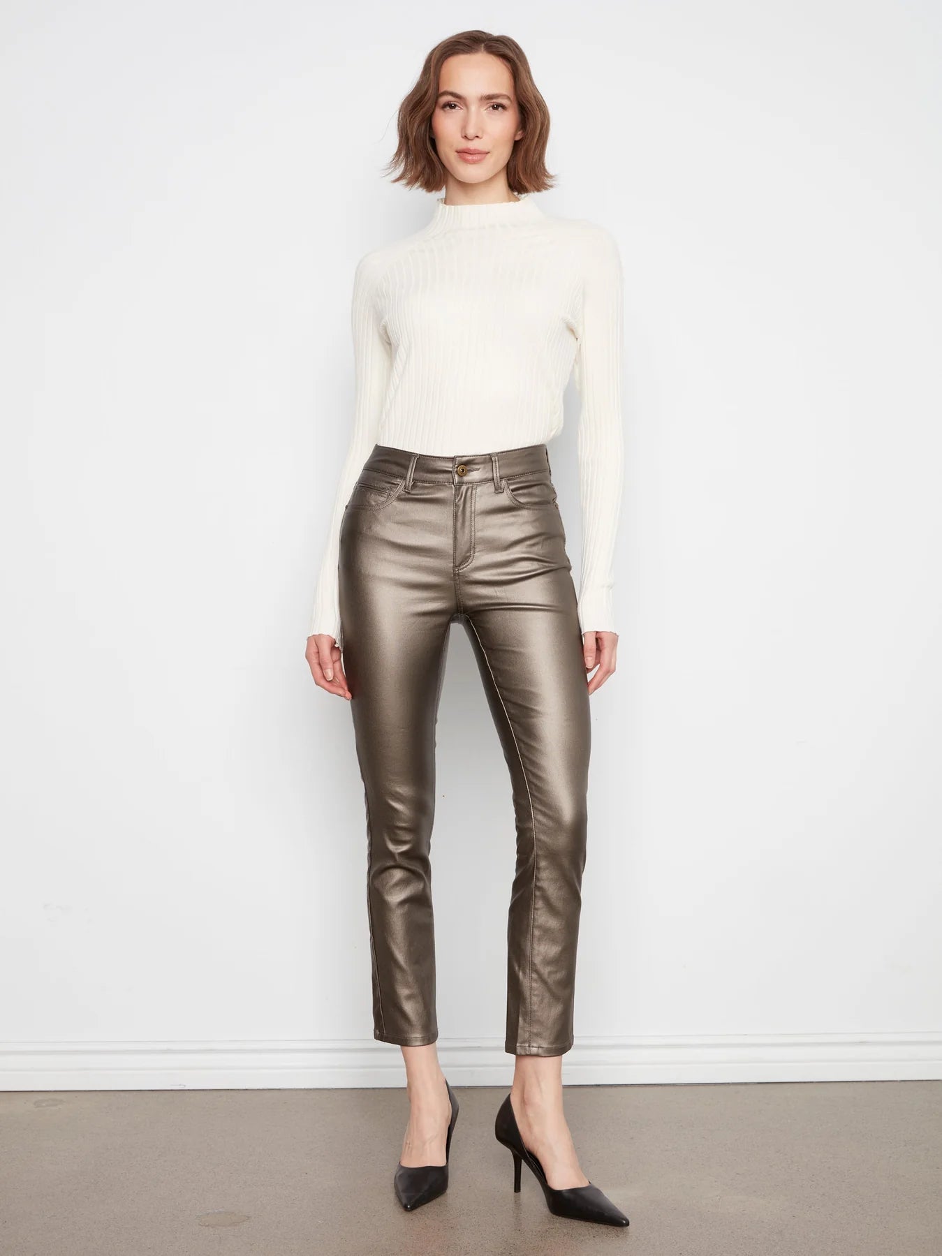 Slim Leg Metallic Wax Pant