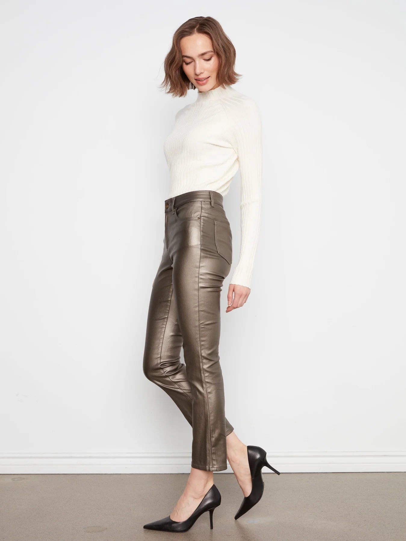 Slim Leg Metallic Wax Pant