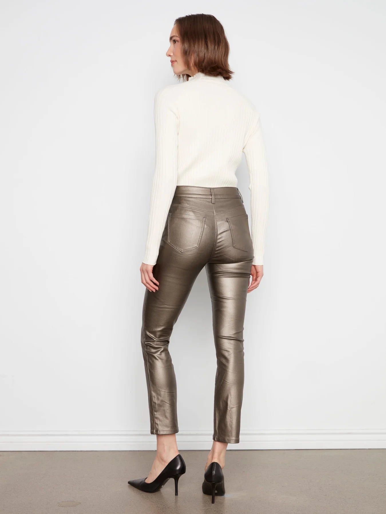 Slim Leg Metallic Wax Pant