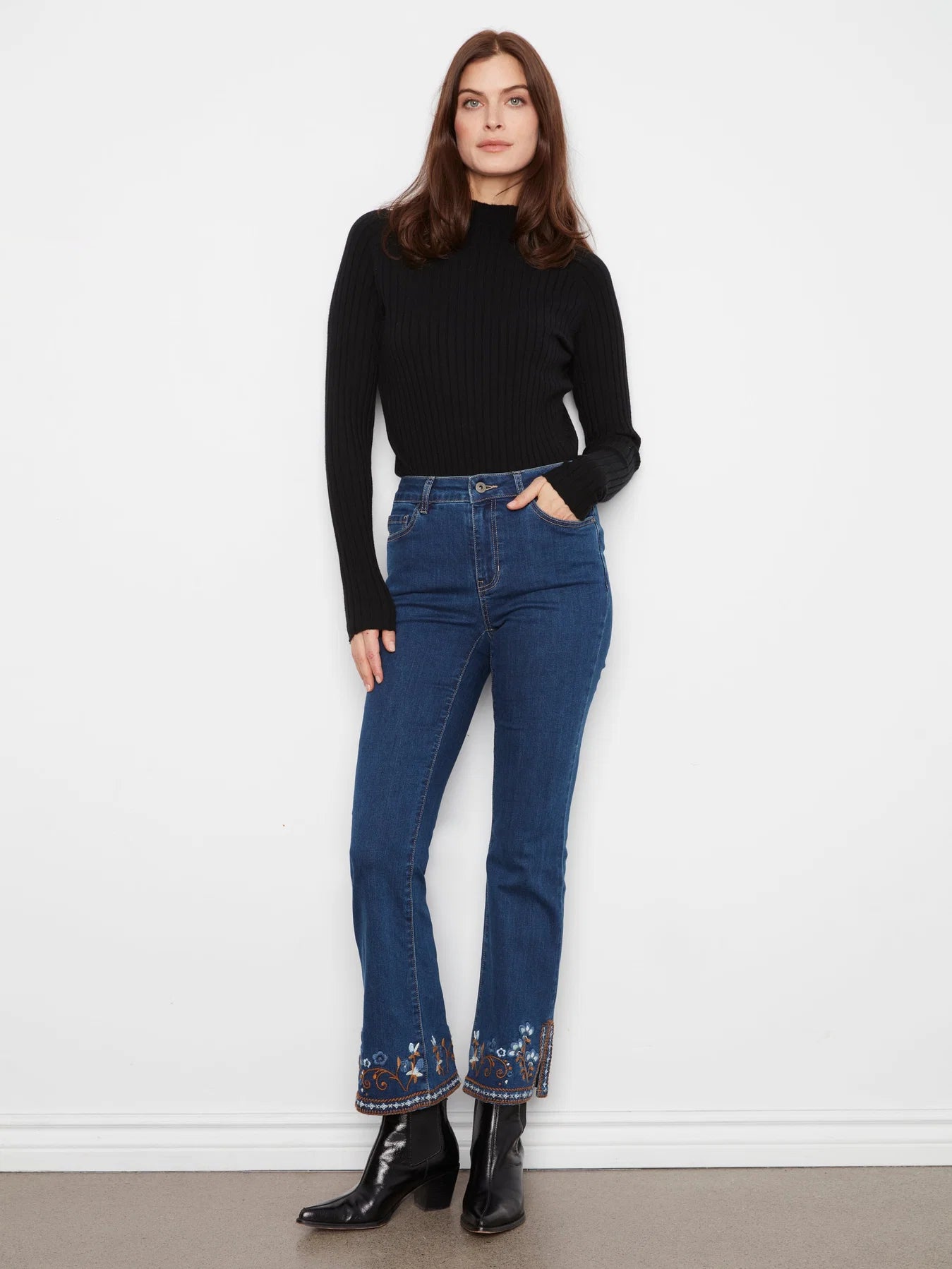 Flare Leg Denim with Hem Embroidery