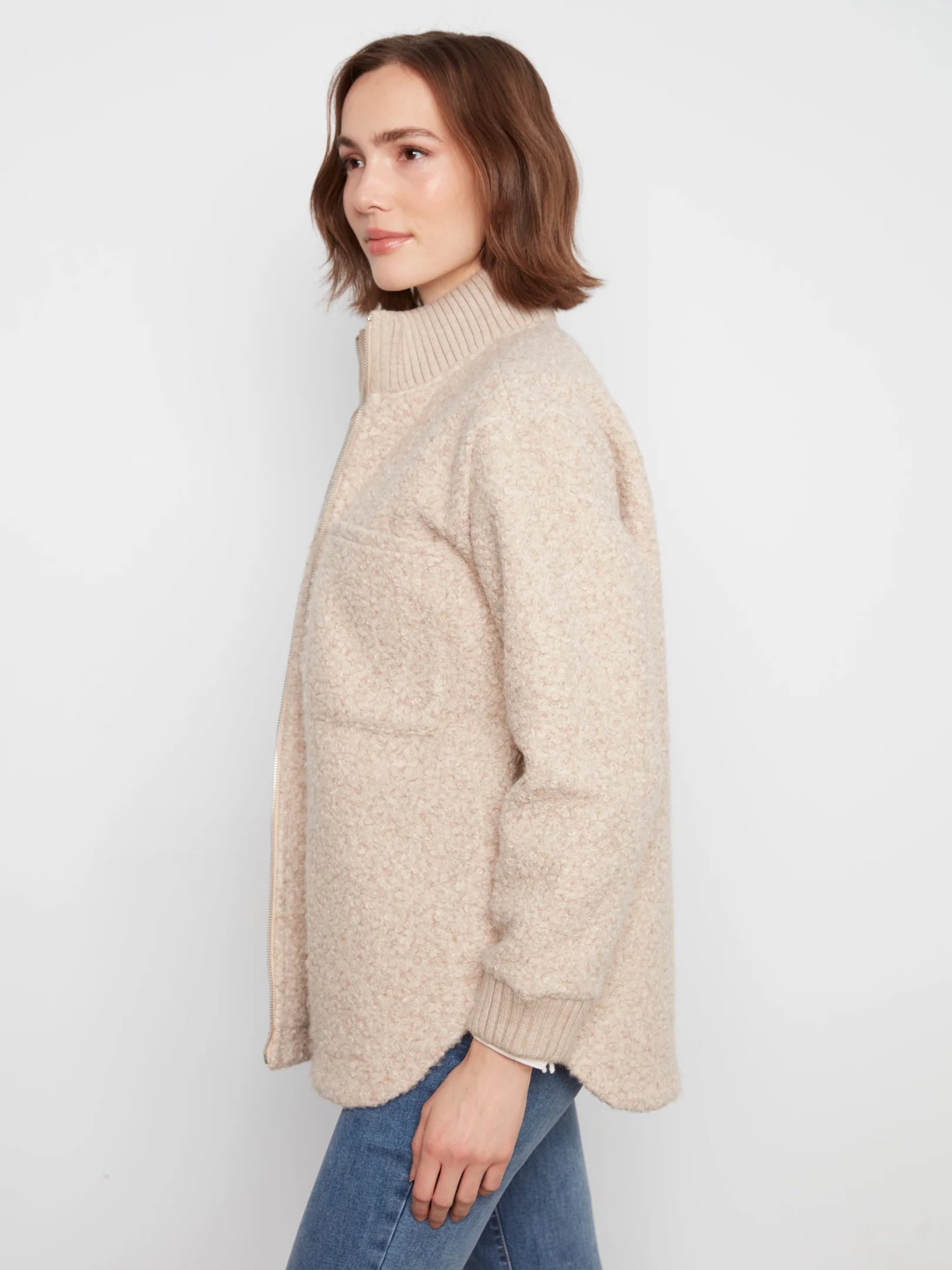 Zipper Front Boucle Jacket