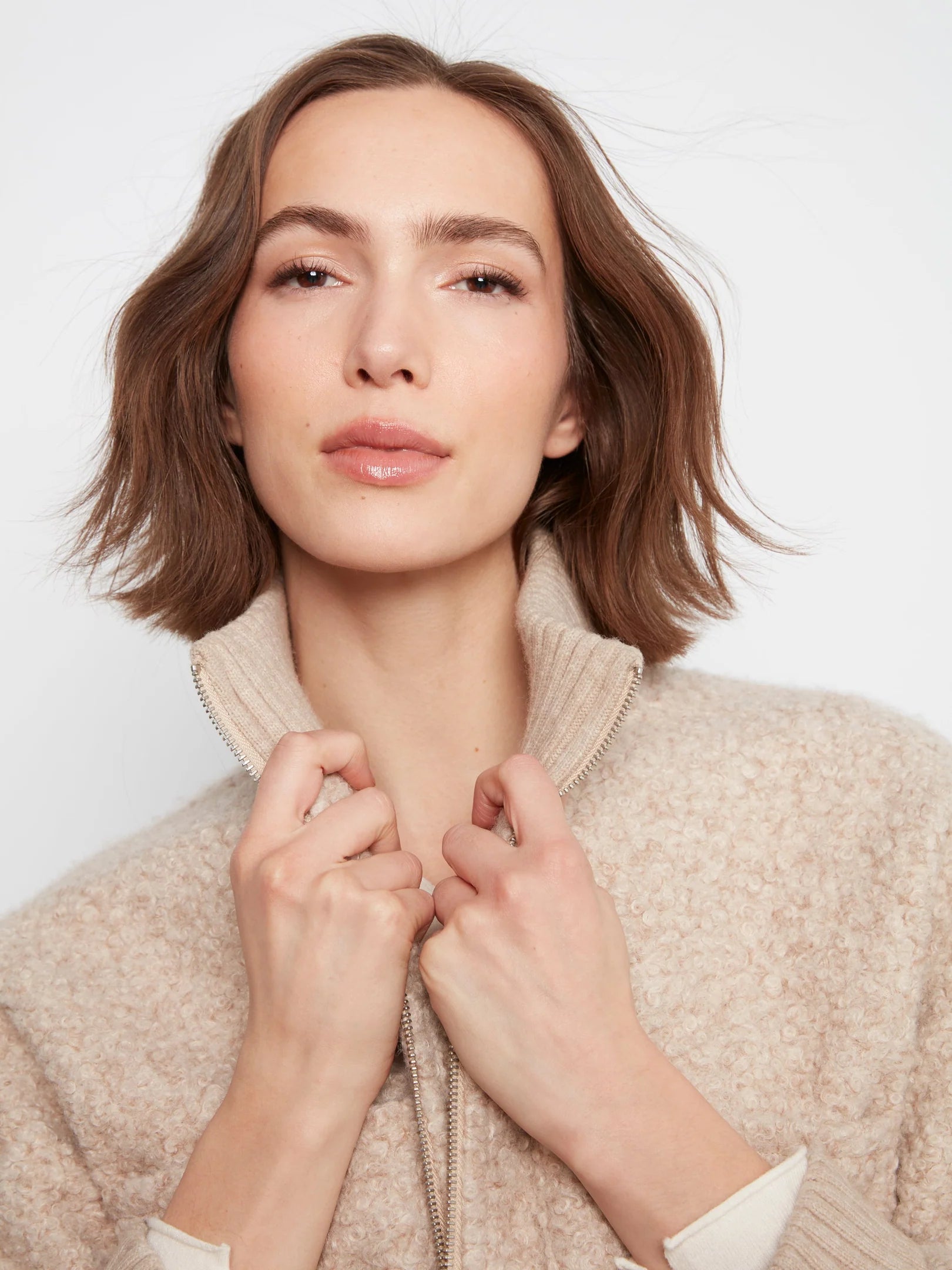 Zipper Front Boucle Jacket