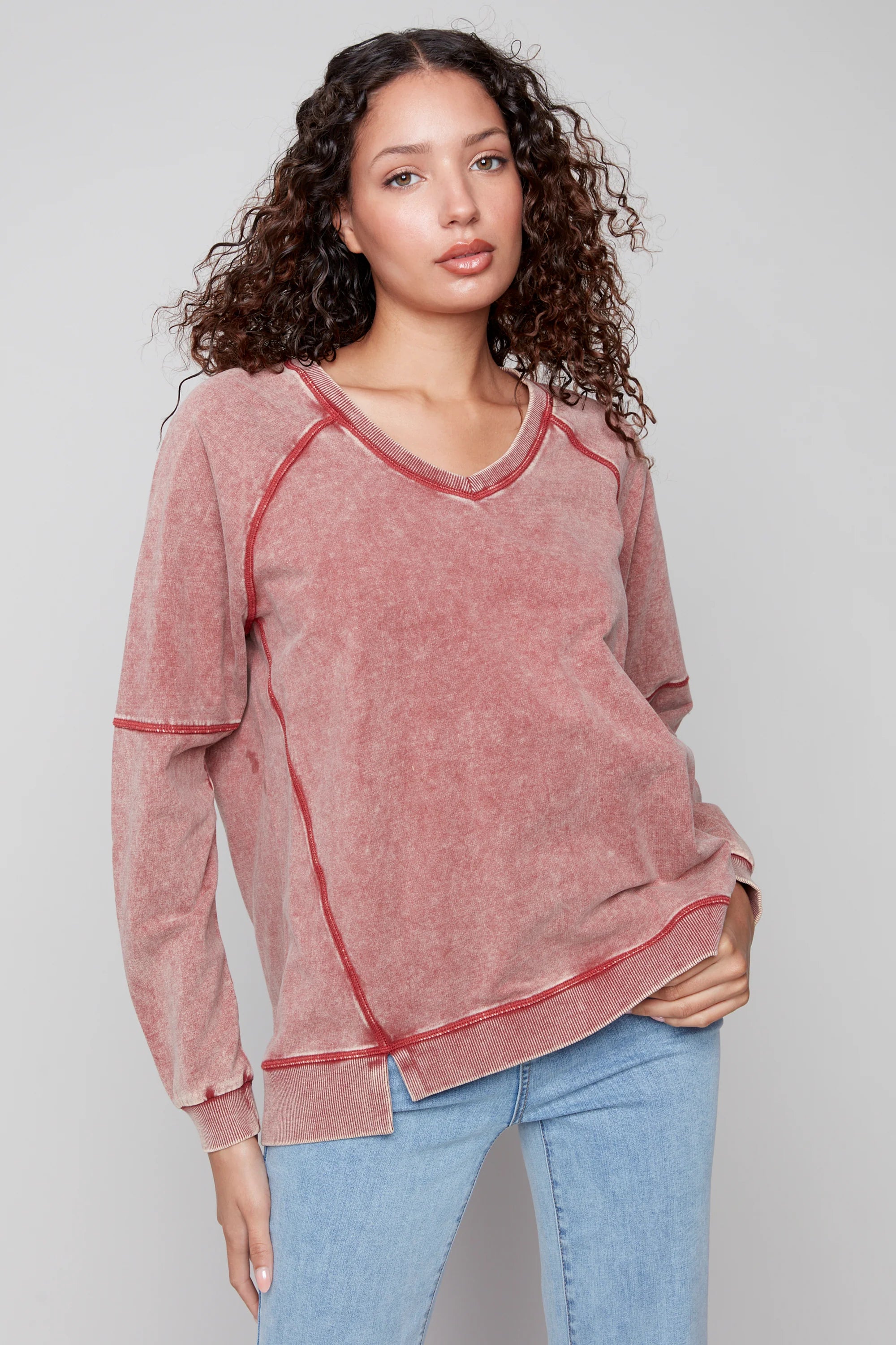 French Terry V-Neck Top