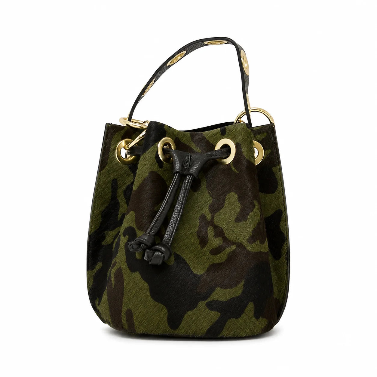 Leather & Cowhide Patterned Bucket Bag