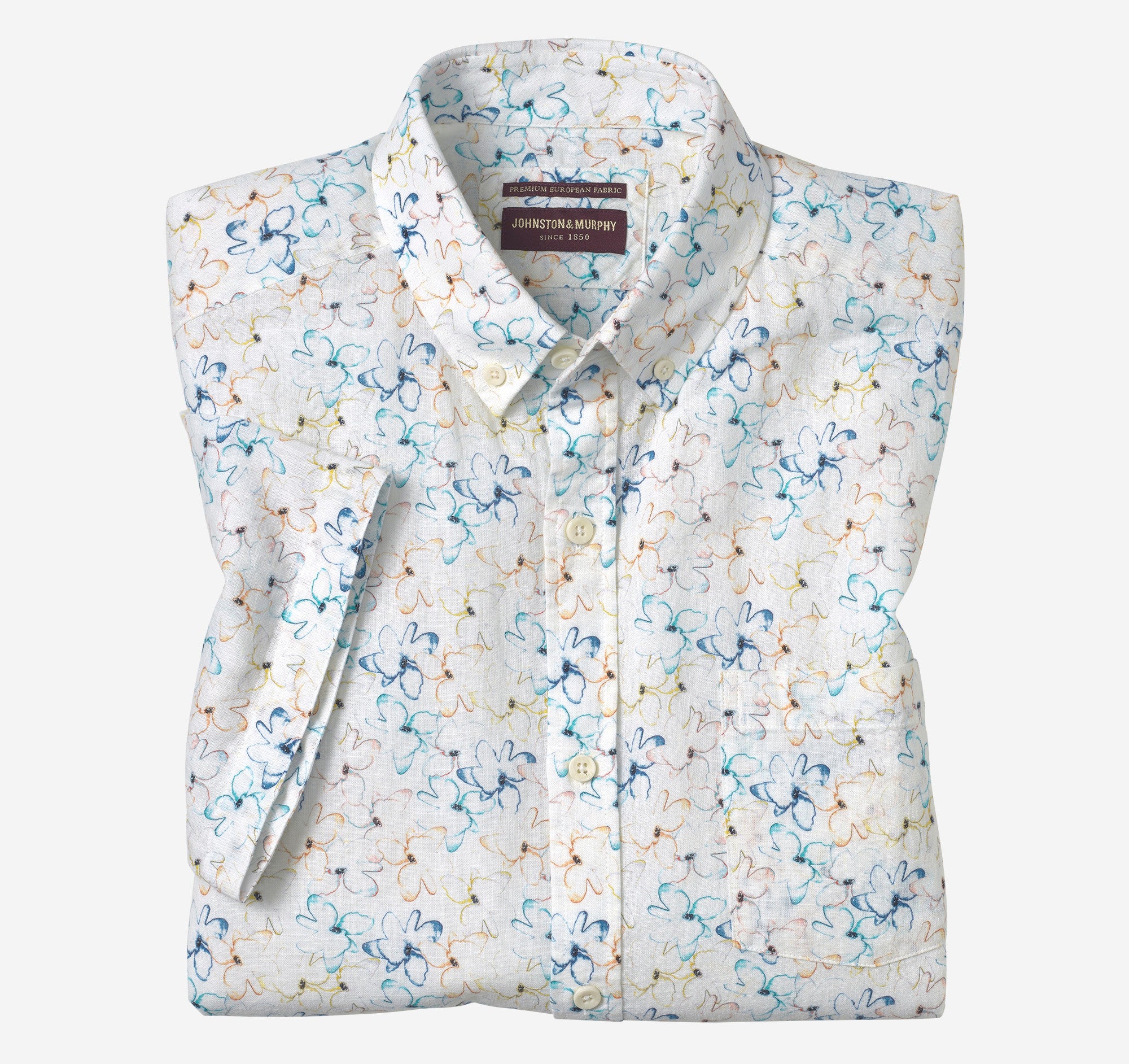 Cotton-Linen Short-Sleeve Print Shirt