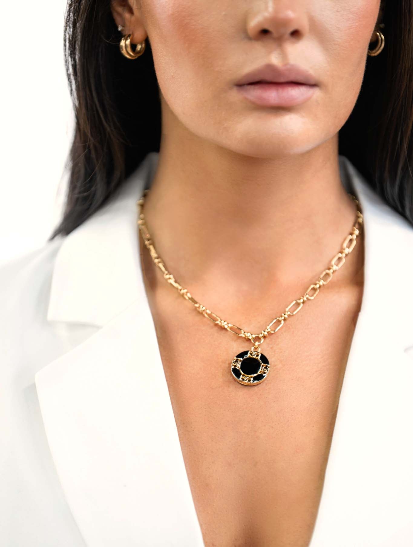 Small Gold 18" Chain w/Black & 4 Gold CC