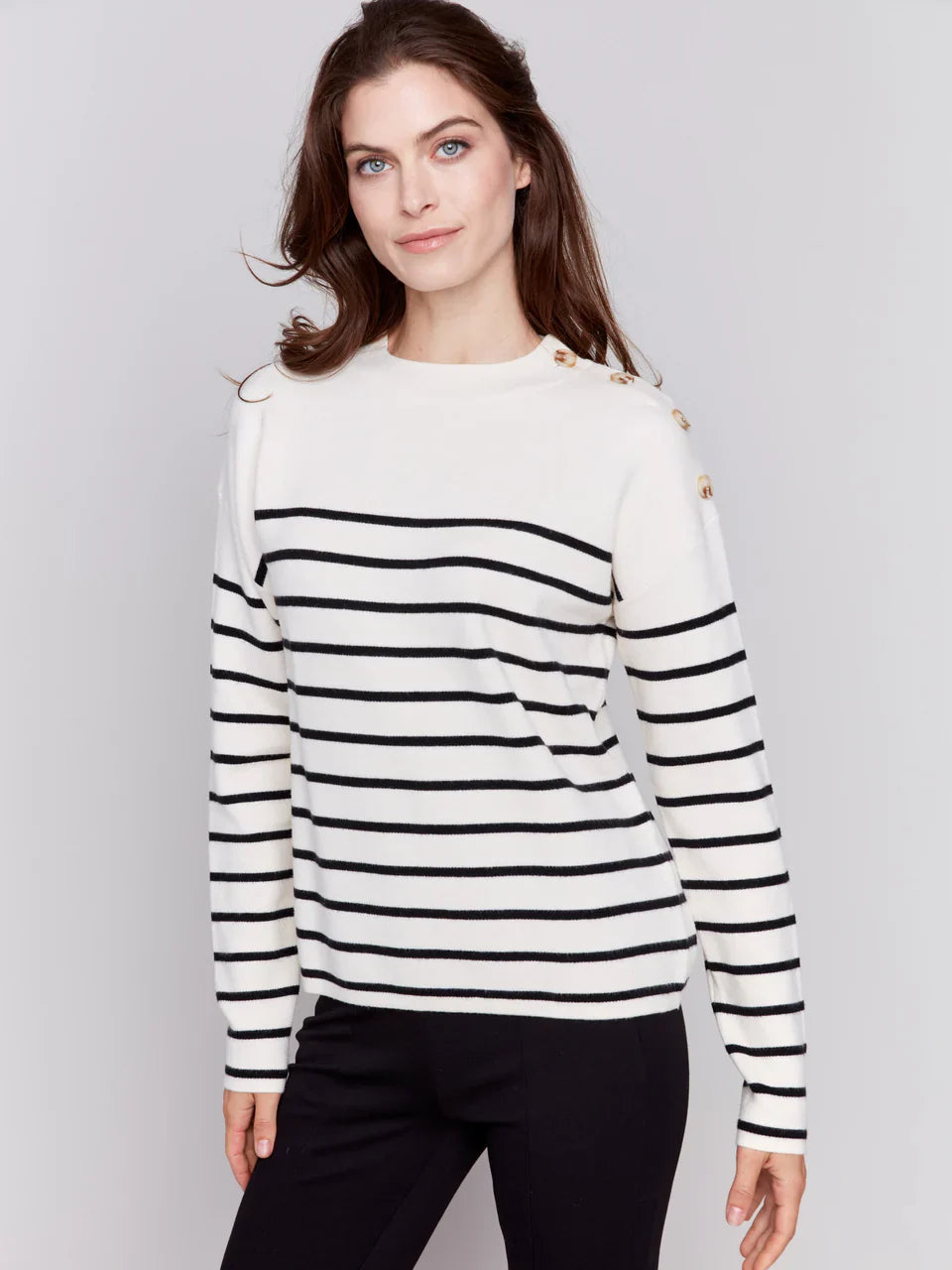 Striped Sweater with Button Detail