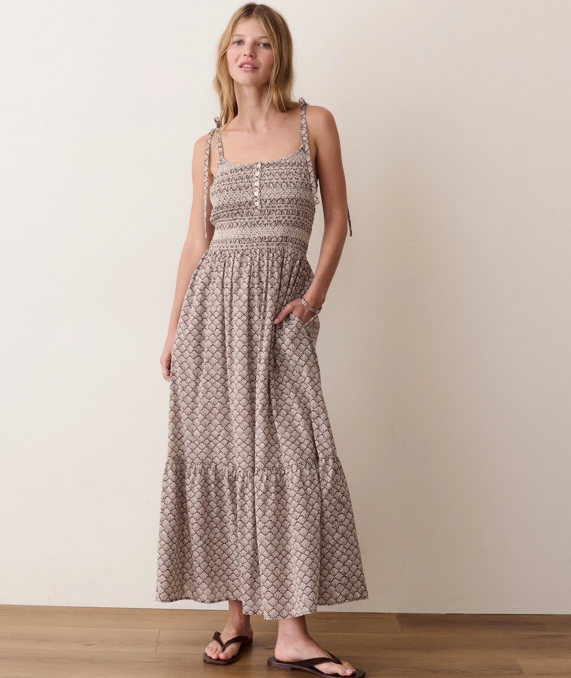Smocked Henley Maxi Dress