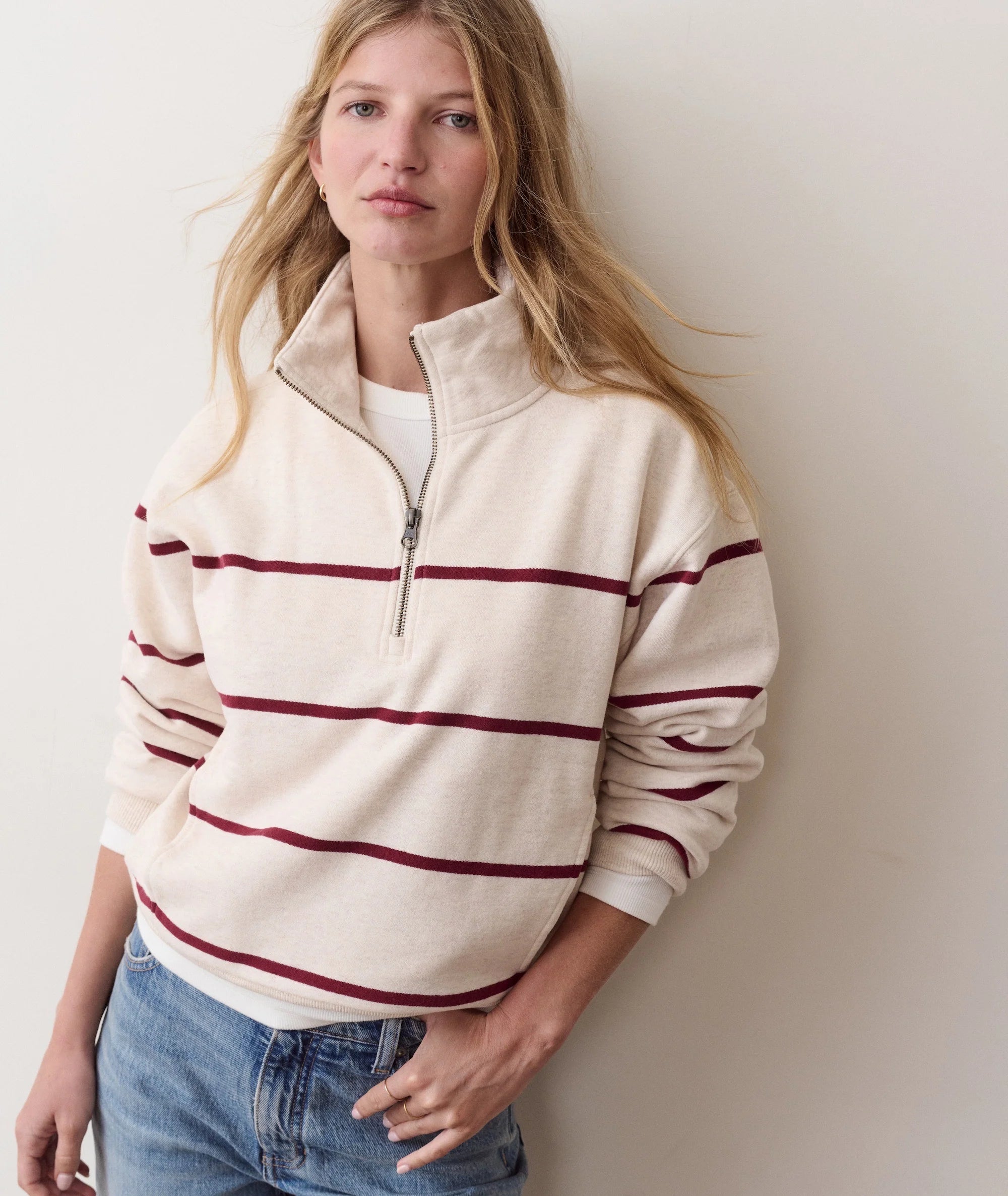 Cloud 9 Half Zip Sweatshirt Wide Stripe- Heather