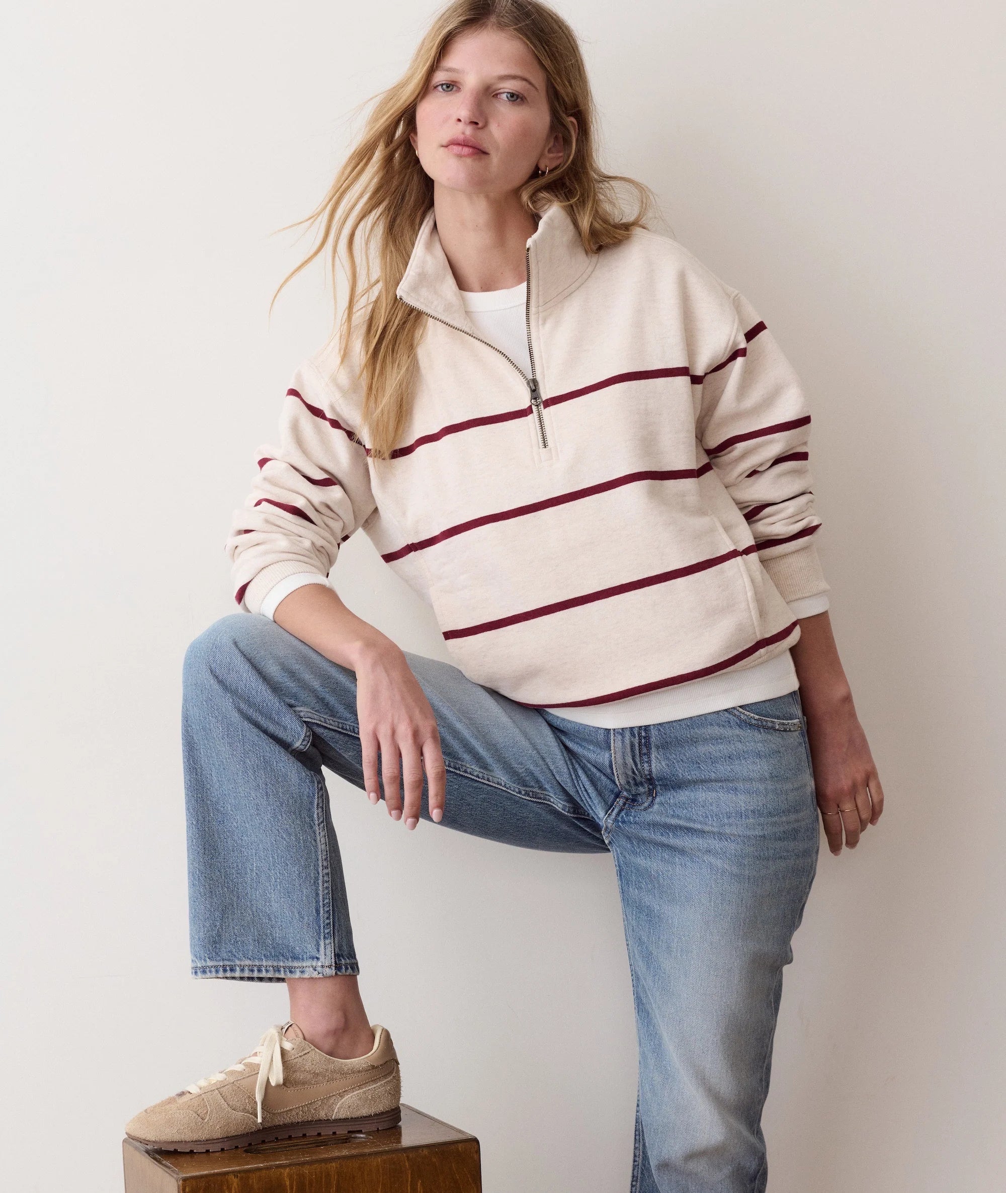 Cloud 9 Half Zip Sweatshirt Wide Stripe- Heather