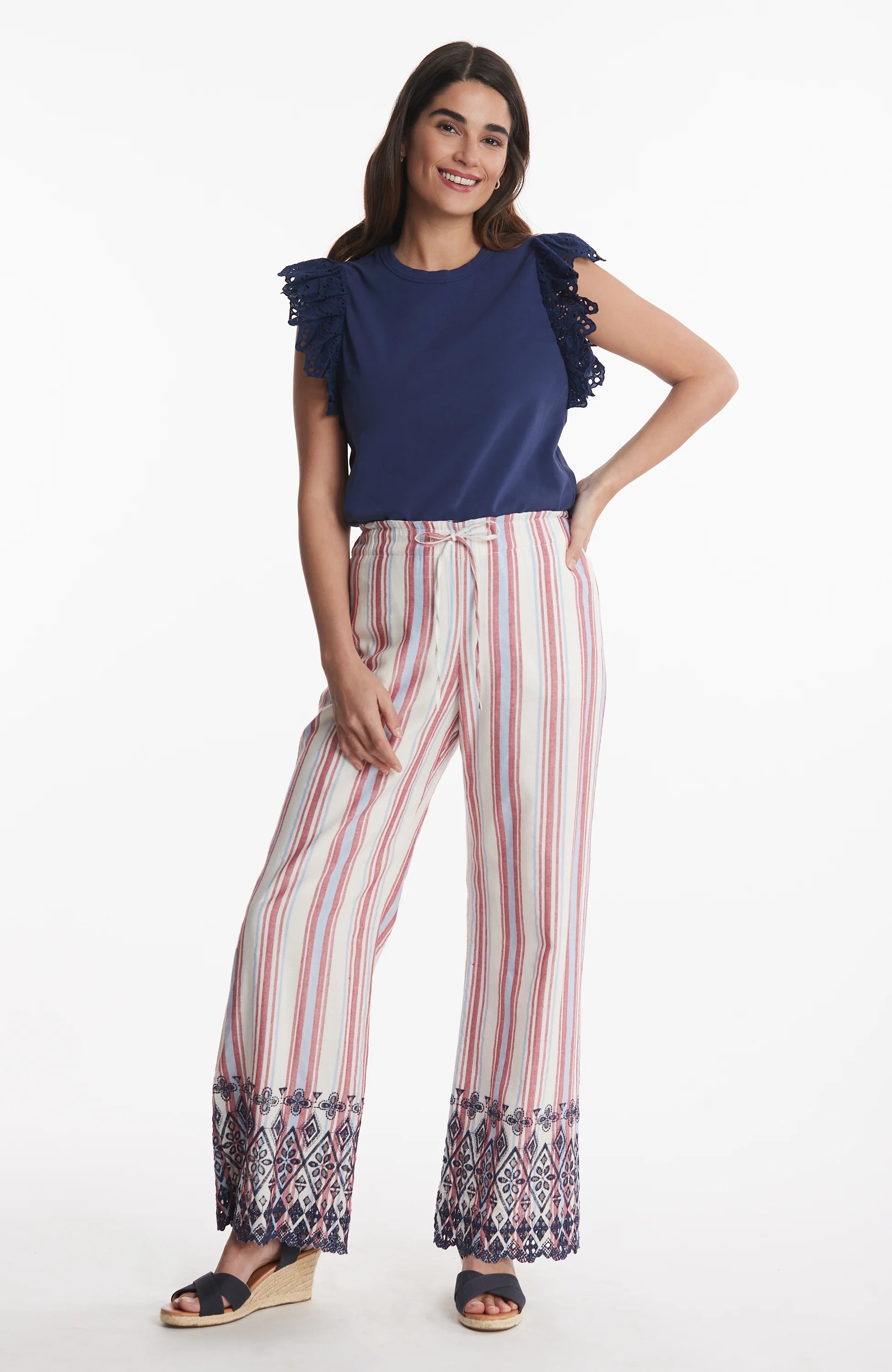 Palmer Linen Striped Embroidered Pant